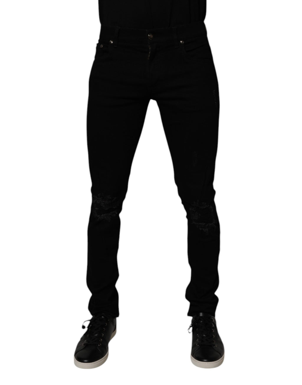 Jeans skinny en coton stretch noir Dolce & Gabbana pour homme, coupe ajustée et détails élégants.