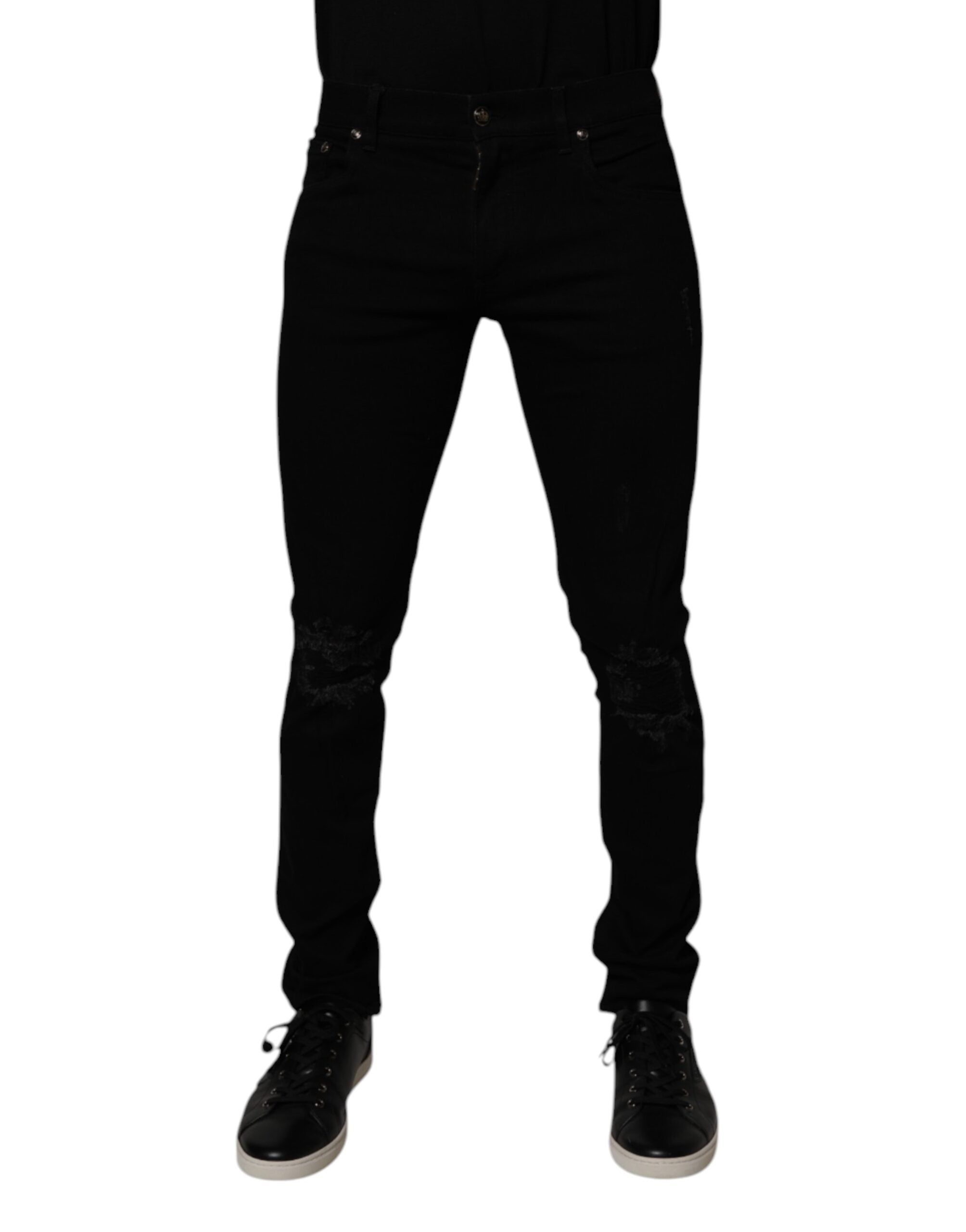 Jeans skinny en coton stretch noir Dolce & Gabbana pour homme, coupe ajustée et détails élégants.