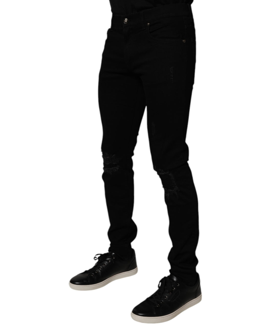 Jeans skinny en coton stretch noir de Dolce & Gabbana pour homme, denim ajusté et tendance.