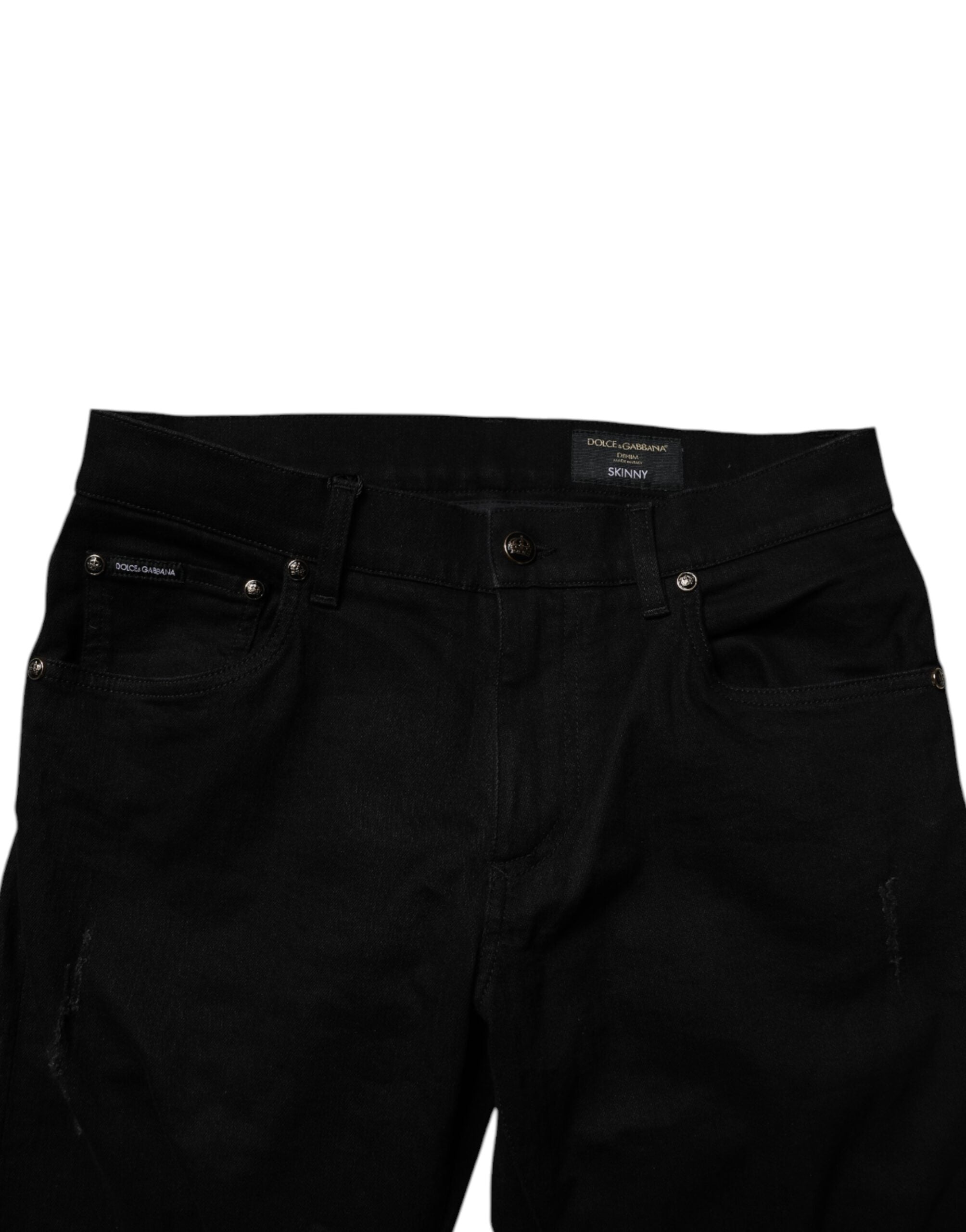 Jean homme Dolce & Gabbana en coton stretch noir, coupe skinny, denim élégante et ajustée, visible avec poches et détails de style.