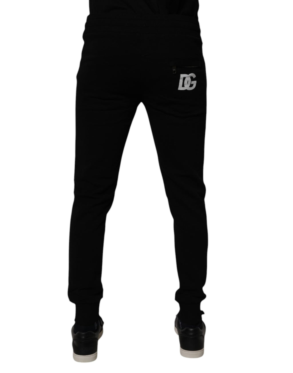 Pantalon jogger en coton noir Dolce & Gabbana, style décontracté avec cordons à la taille et poches latérales.