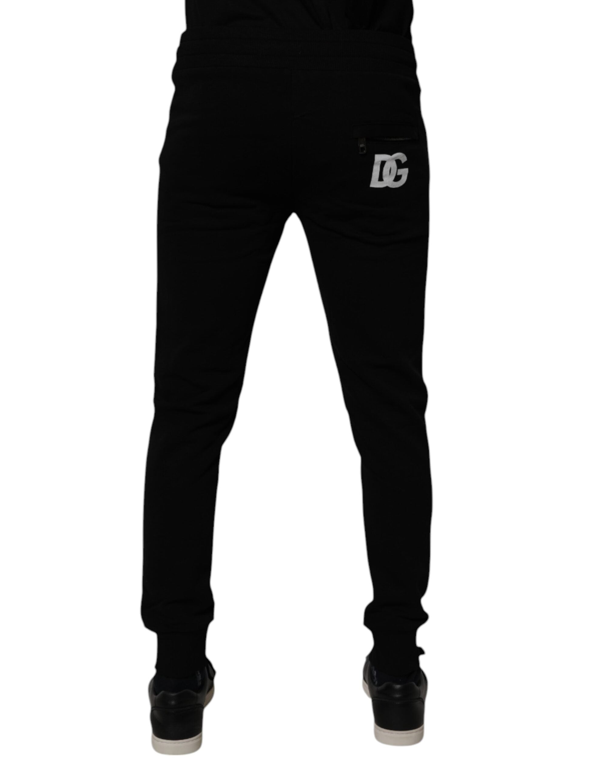 Pantalon jogger en coton noir Dolce & Gabbana, style décontracté avec cordons à la taille et poches latérales.