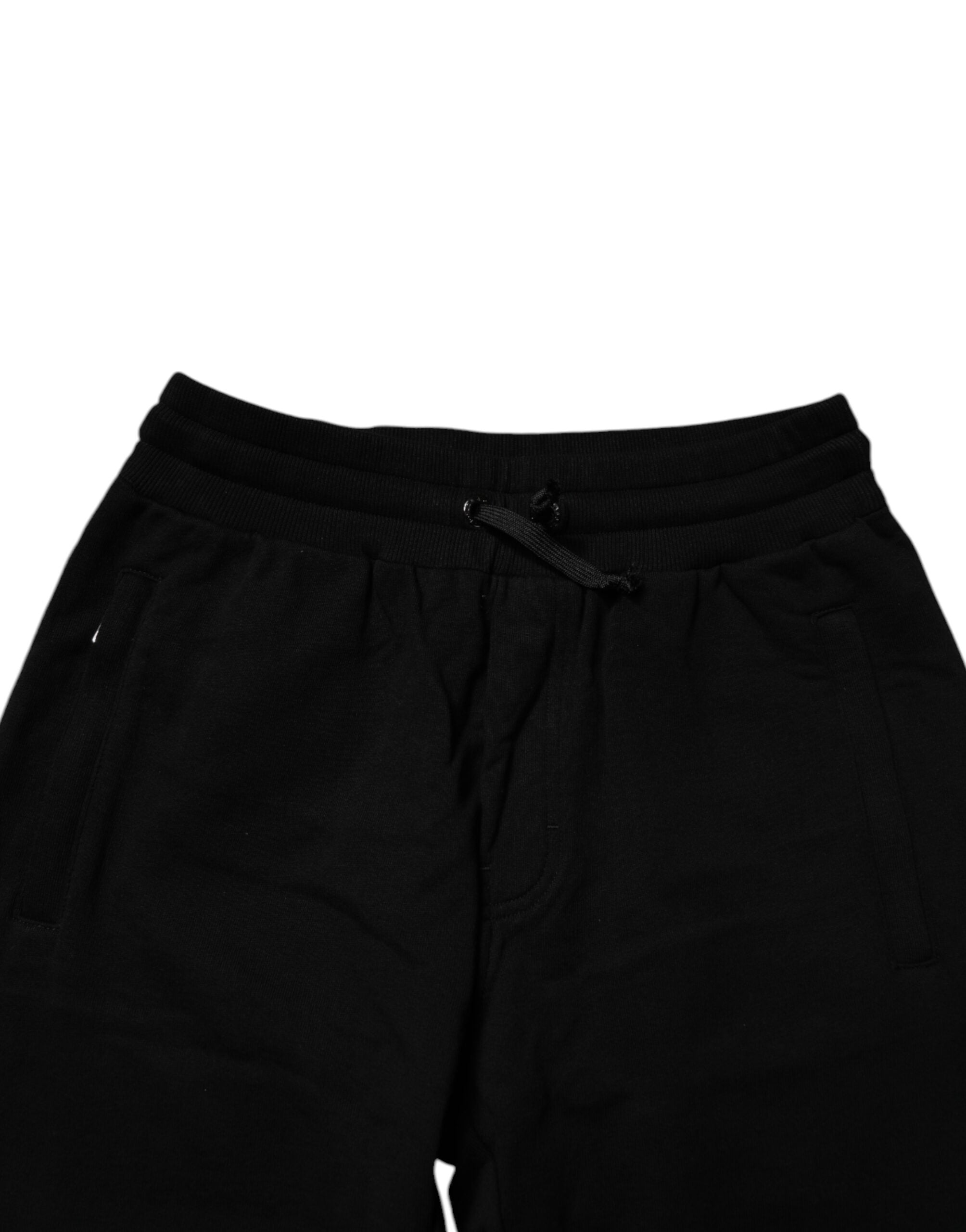Pantalons de jogging en coton noir Dolce & Gabbana, style décontracté avec cordons de serrage et détails élégants.