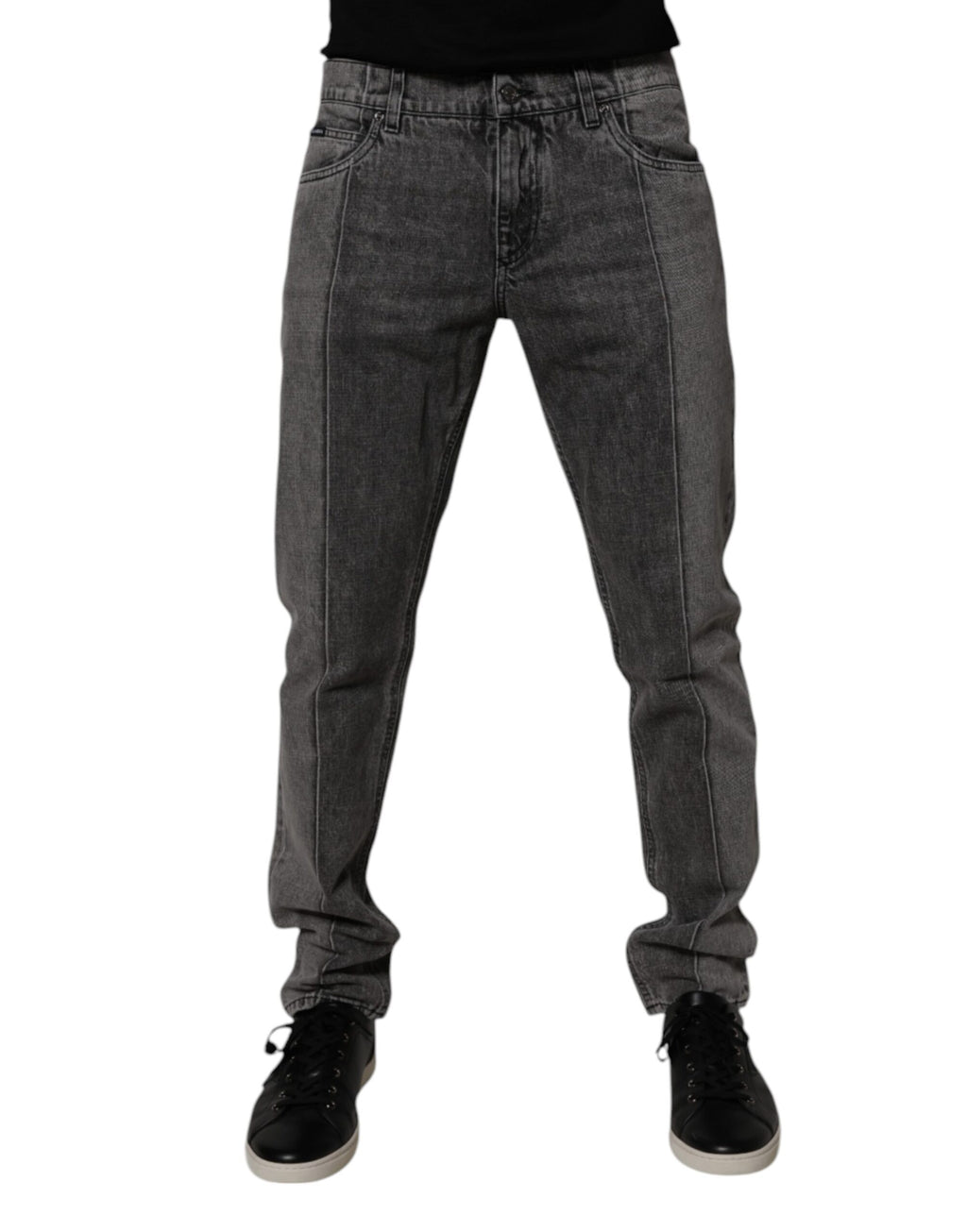 Jeans en denim gris deux tons de Dolce & Gabbana, coupe classique en coton, visibles détails de couture et ceinture.