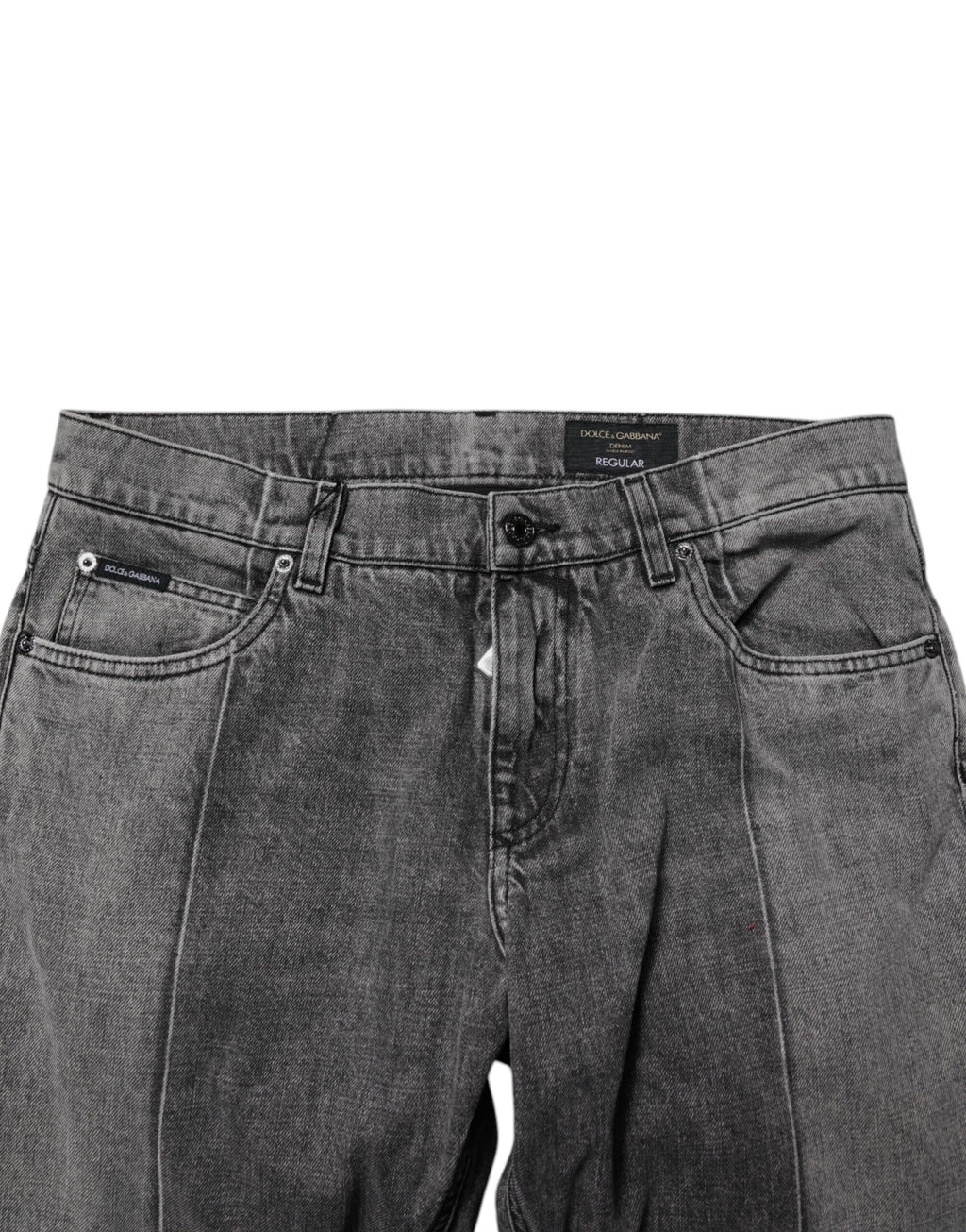 Jeans en denim gris bicolore Dolce & Gabbana en coton, style moderne avec coupe classique visible sur l'image.