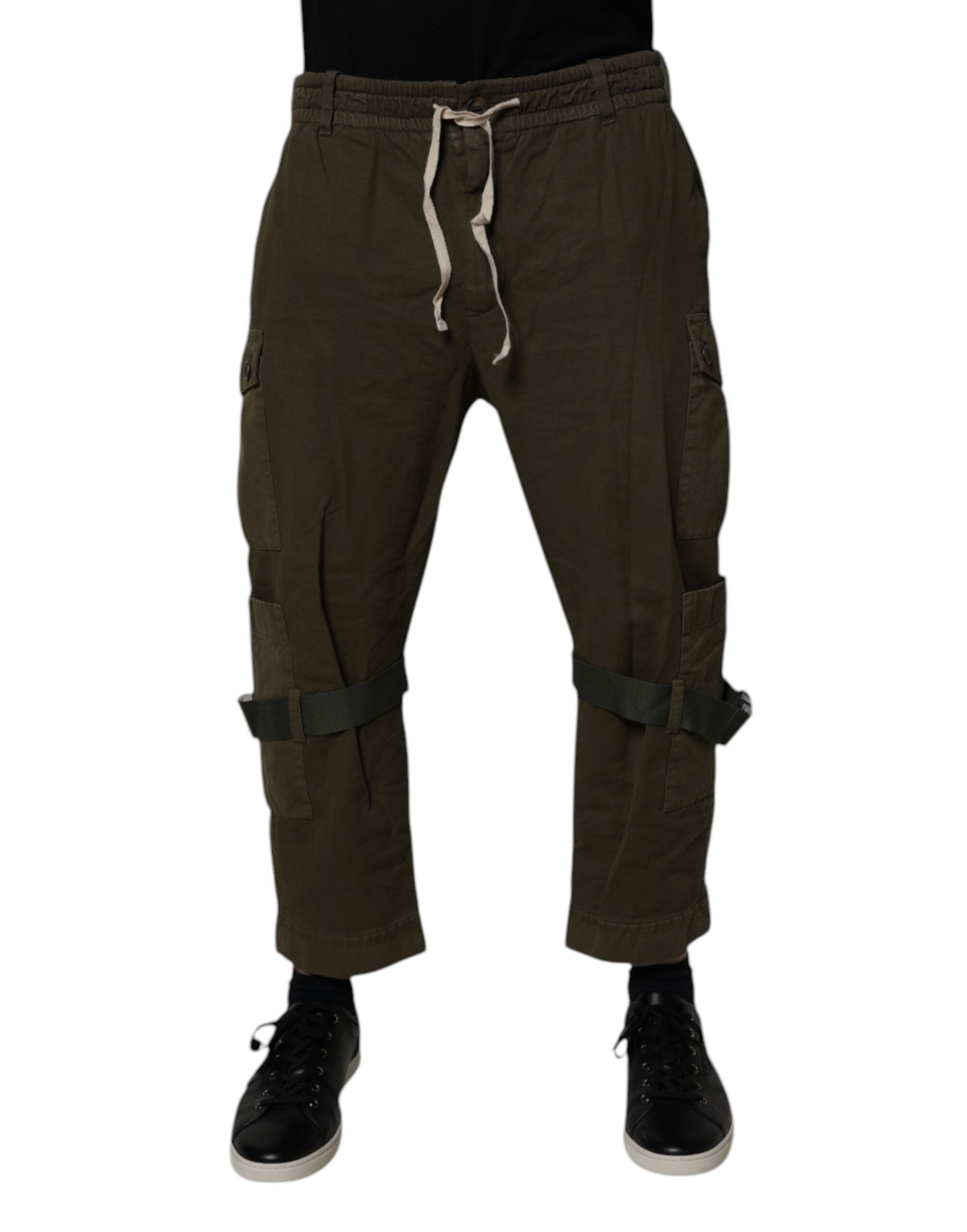 Pantalons cargo en coton stretch marron de Dolce & Gabbana, vue de face avec poches et détail de couture.