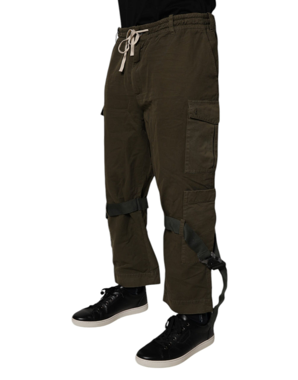 Pantalon cargo en coton stretch marron de Dolce & Gabbana, style décontracté avec poches latérales et coupe ajustée.