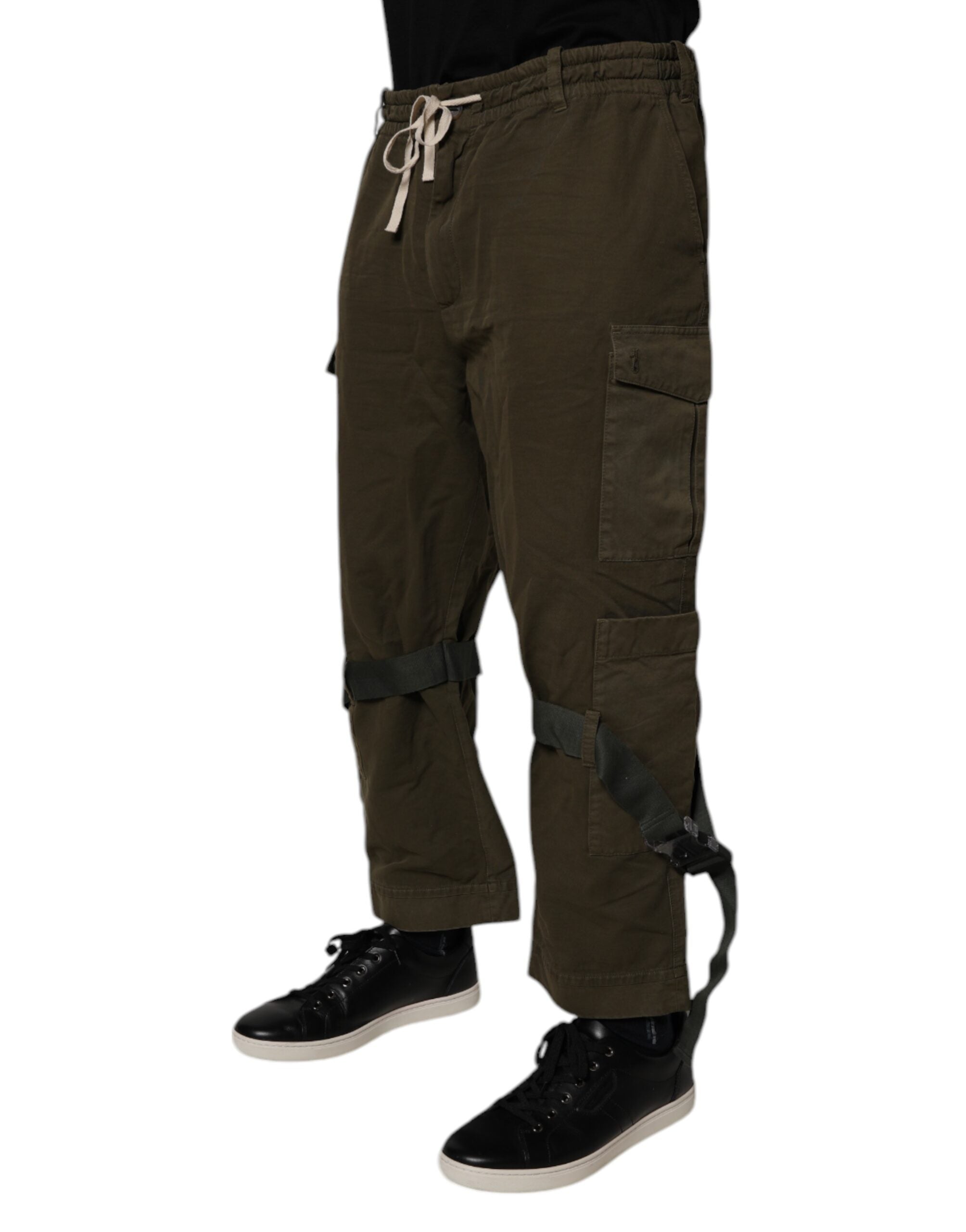 Pantalon cargo en coton stretch marron de Dolce & Gabbana, style décontracté avec poches latérales et coupe ajustée.