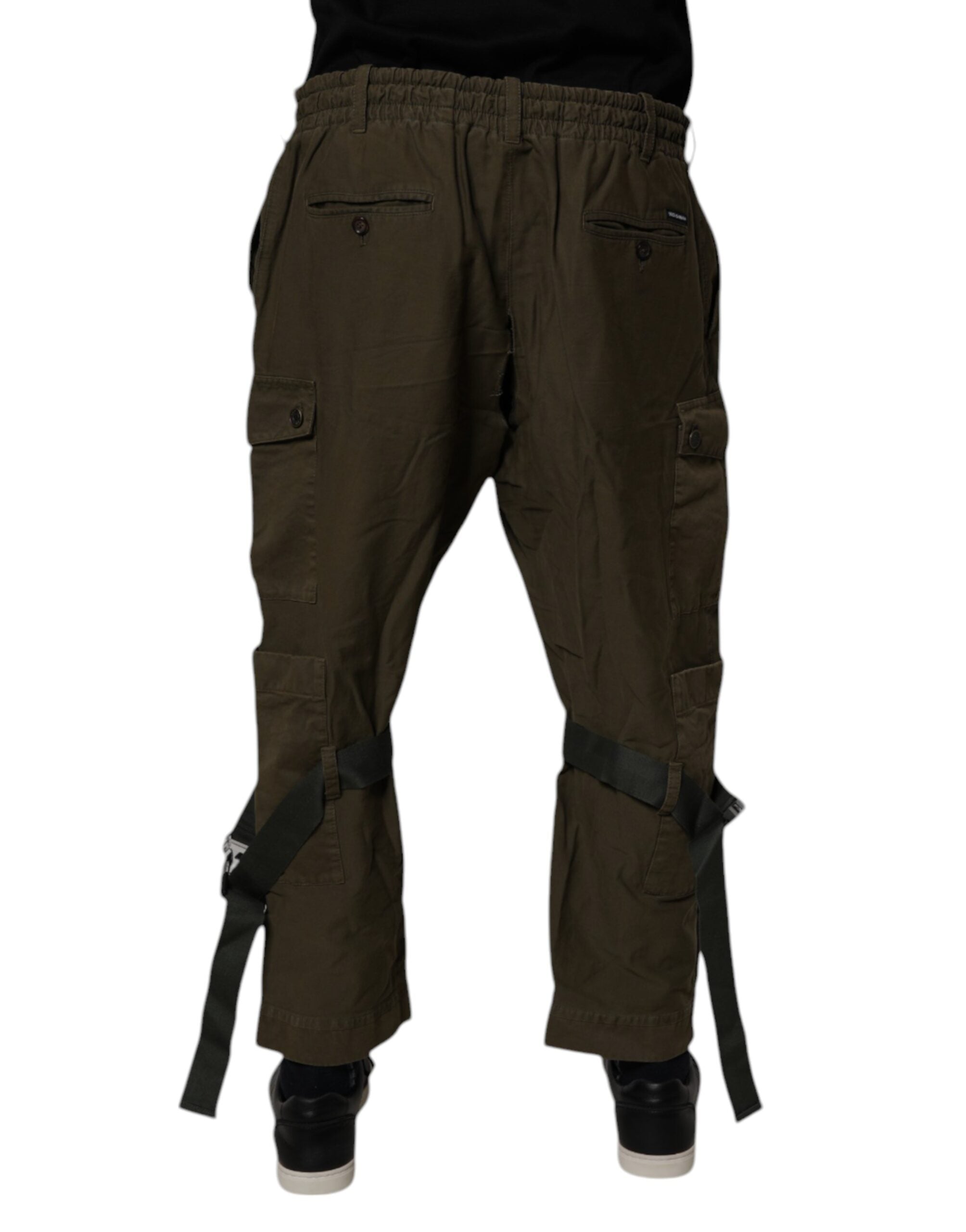 Pantalon cargo en coton stretch marron de Dolce & Gabbana, style décontracté avec plusieurs poches et coupe moderne.