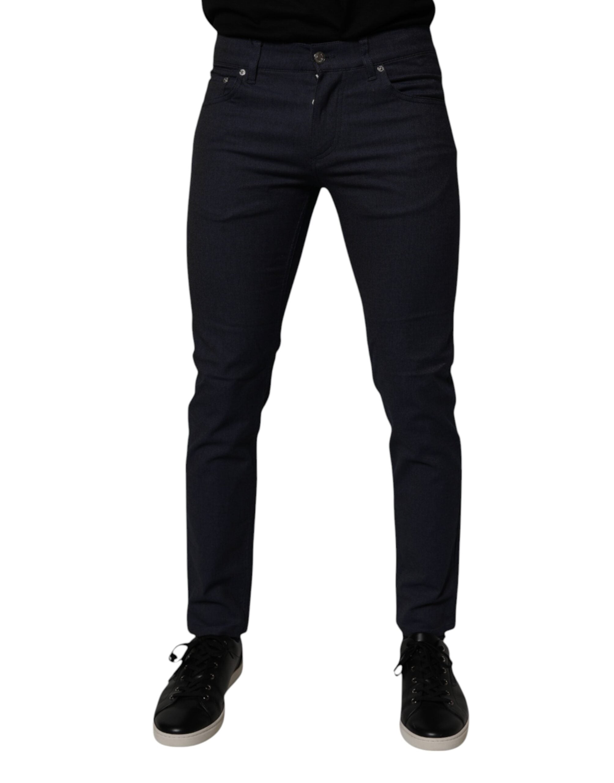 Jeans slim en coton stretch bleu foncé de Dolce & Gabbana, coupe skinny, avec détails en denim.