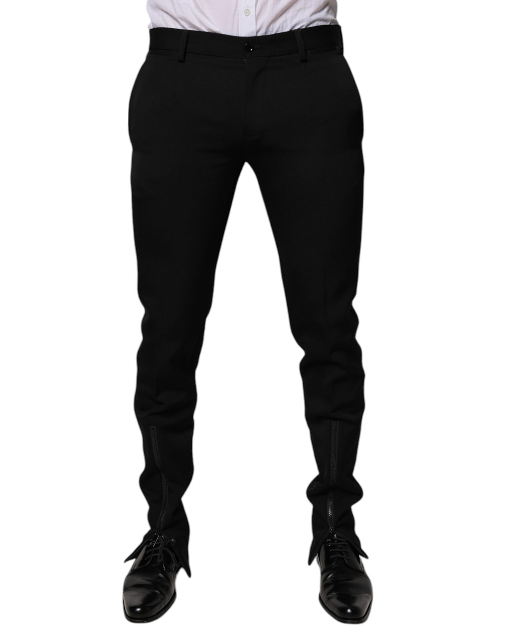 Pantalon de costume en laine noire Dolce & Gabbana, coupe tapered, pour homme, détails élégants et finition soignée.