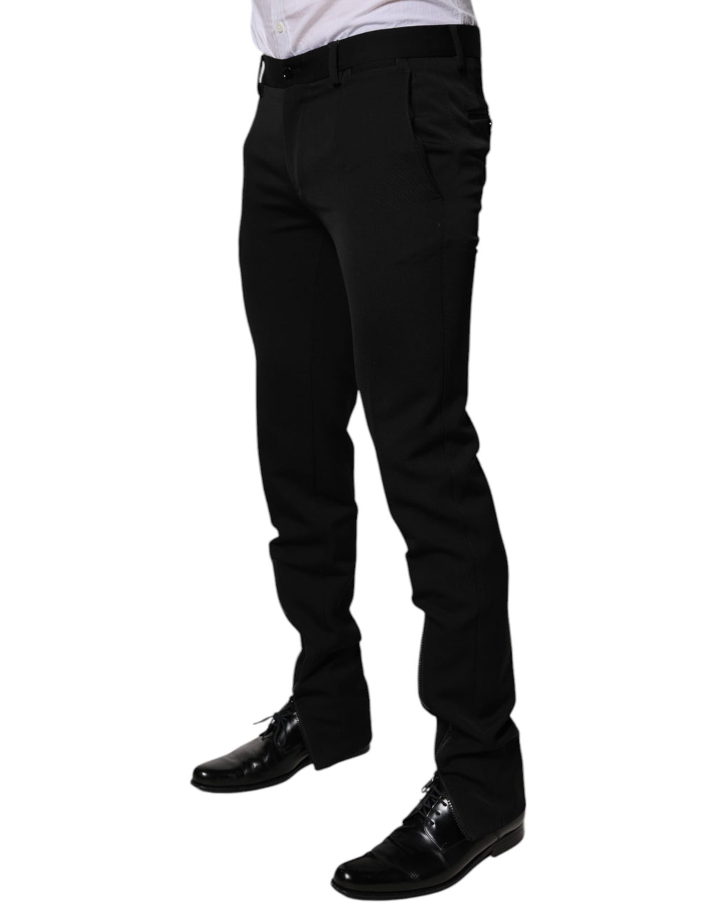 Pantalon formel pour homme de Dolce & Gabbana en laine noire, coupe tapered, élégant et sophistiqué.