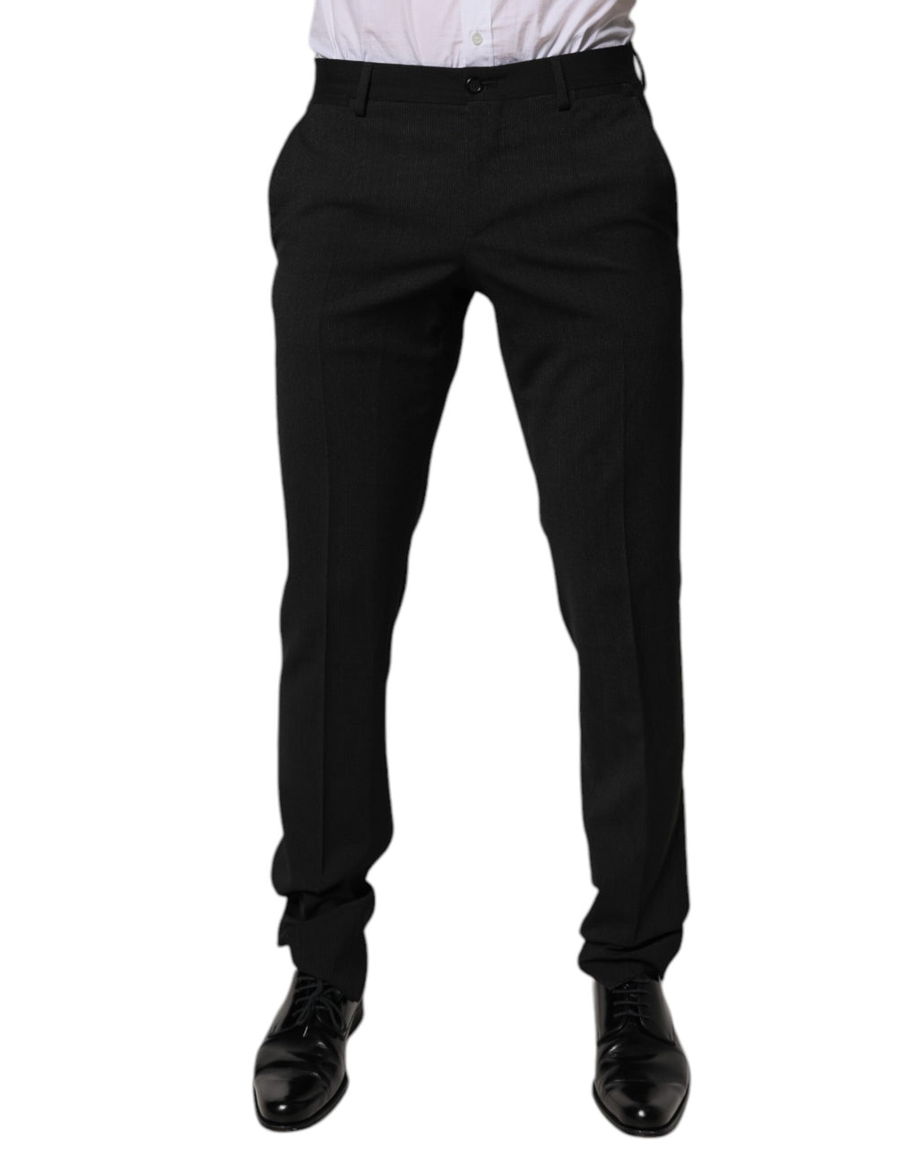 Pantalon de costume noir en polyester pour homme de la marque Dolce & Gabbana, coupe tapered, vêtements formels élégants.