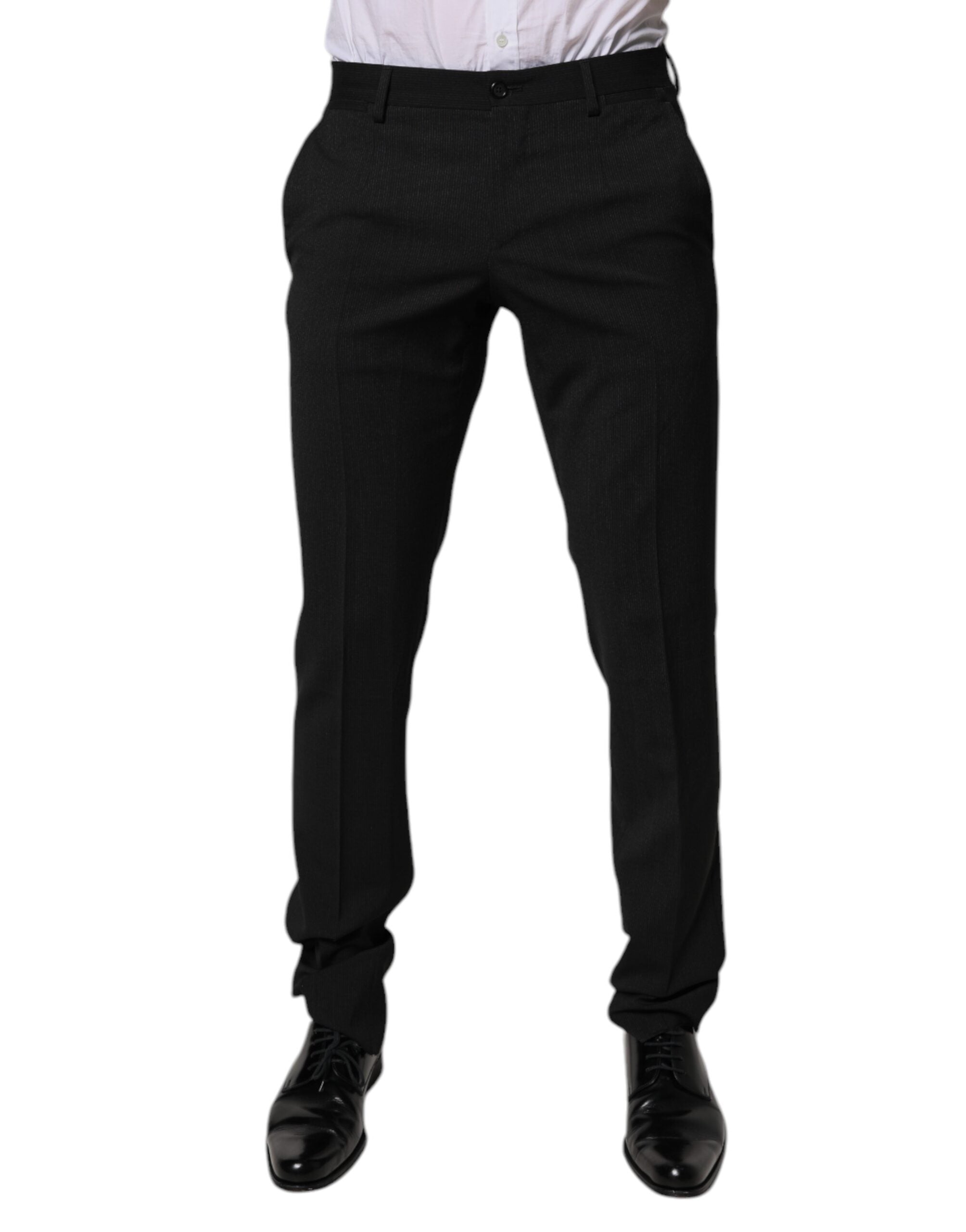Pantalon de costume noir en polyester pour homme de la marque Dolce & Gabbana, coupe tapered, vêtements formels élégants.