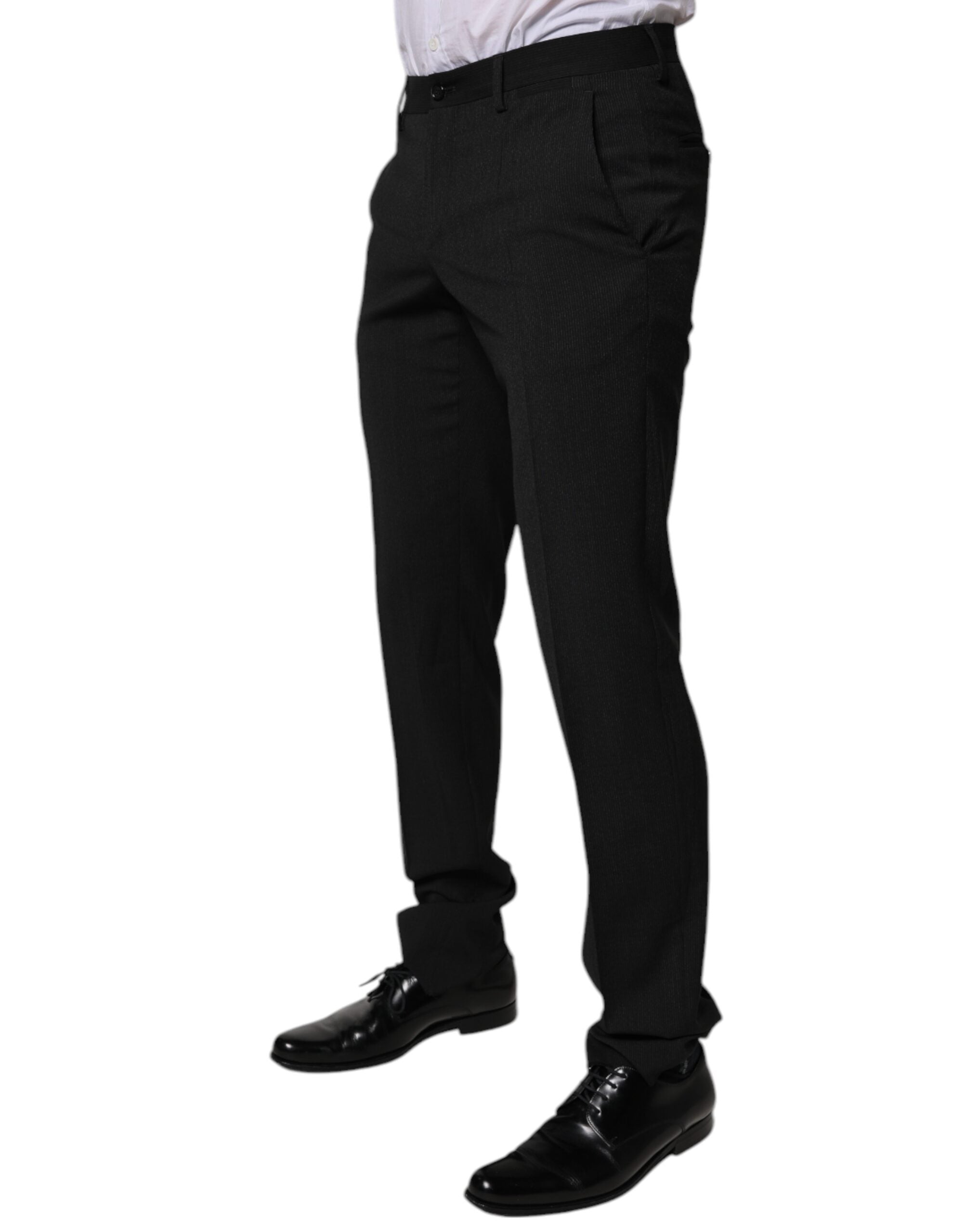 Pantalons formels pour hommes Dolce & Gabbana en polyester noir, coupe tapered élégante et moderne.