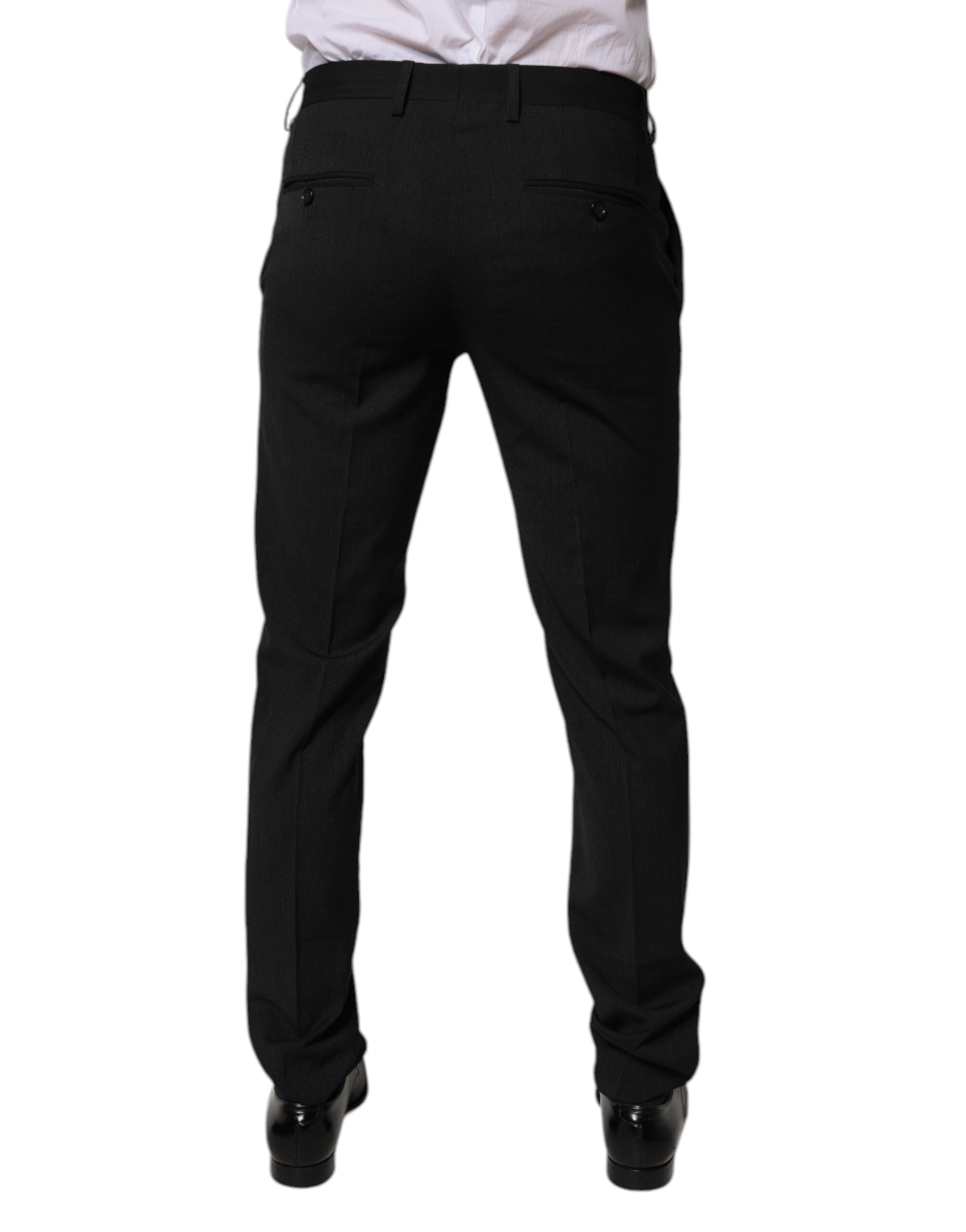 Pantalon homme formel noir en polyester de Dolce & Gabbana, coupe tapered, pantalon élégant pour occasions spéciales.