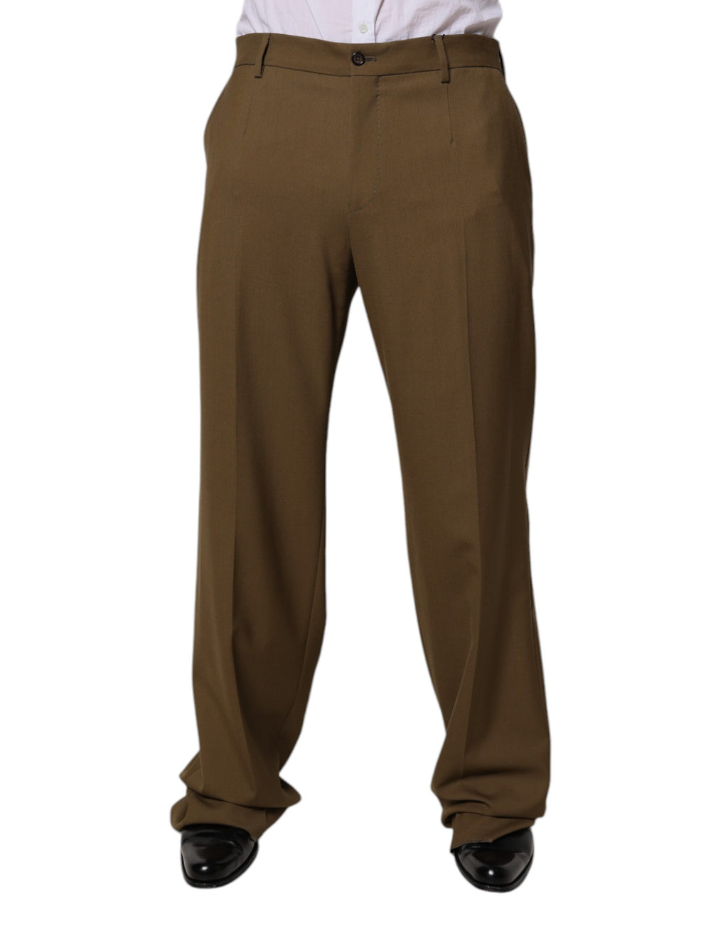 Pantalon droit en laine marron Dolce & Gabbana pour homme, style formel et élégant, visible sur l'image.
