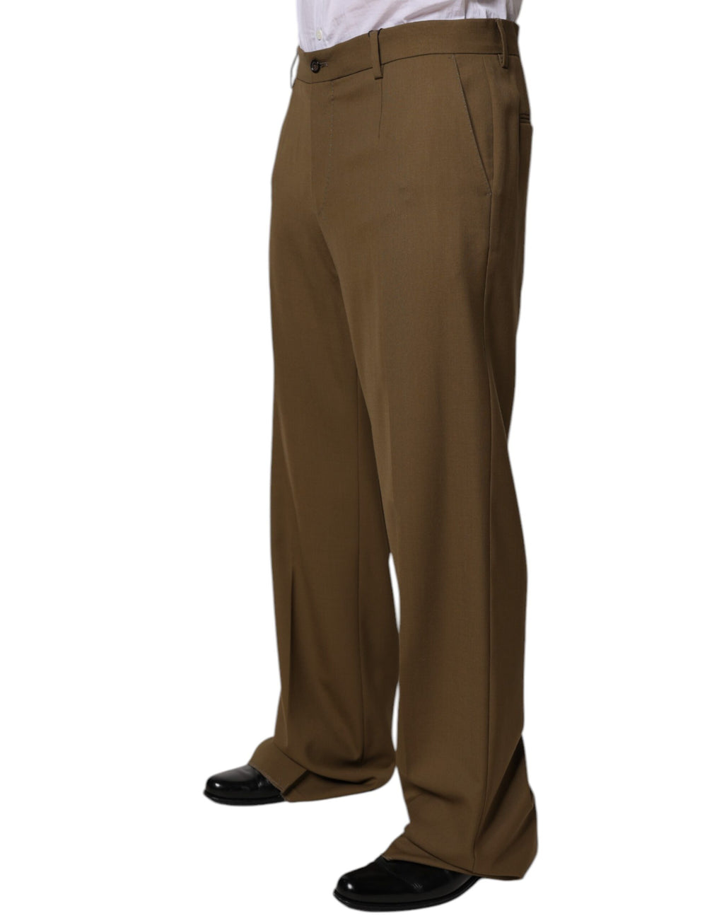 Pantalon droit en laine marron de costume Dolce & Gabbana, vêtement formel pour homme ou femme, à la coupe élégante.