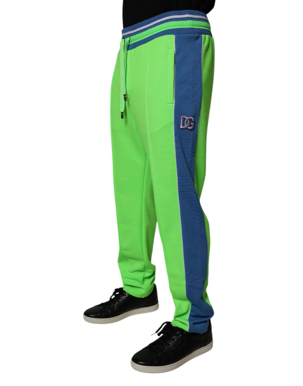 Pantalon jogger Dolce & Gabbana vert et bleu en coton avec taille élastique et poches, style décontracté.