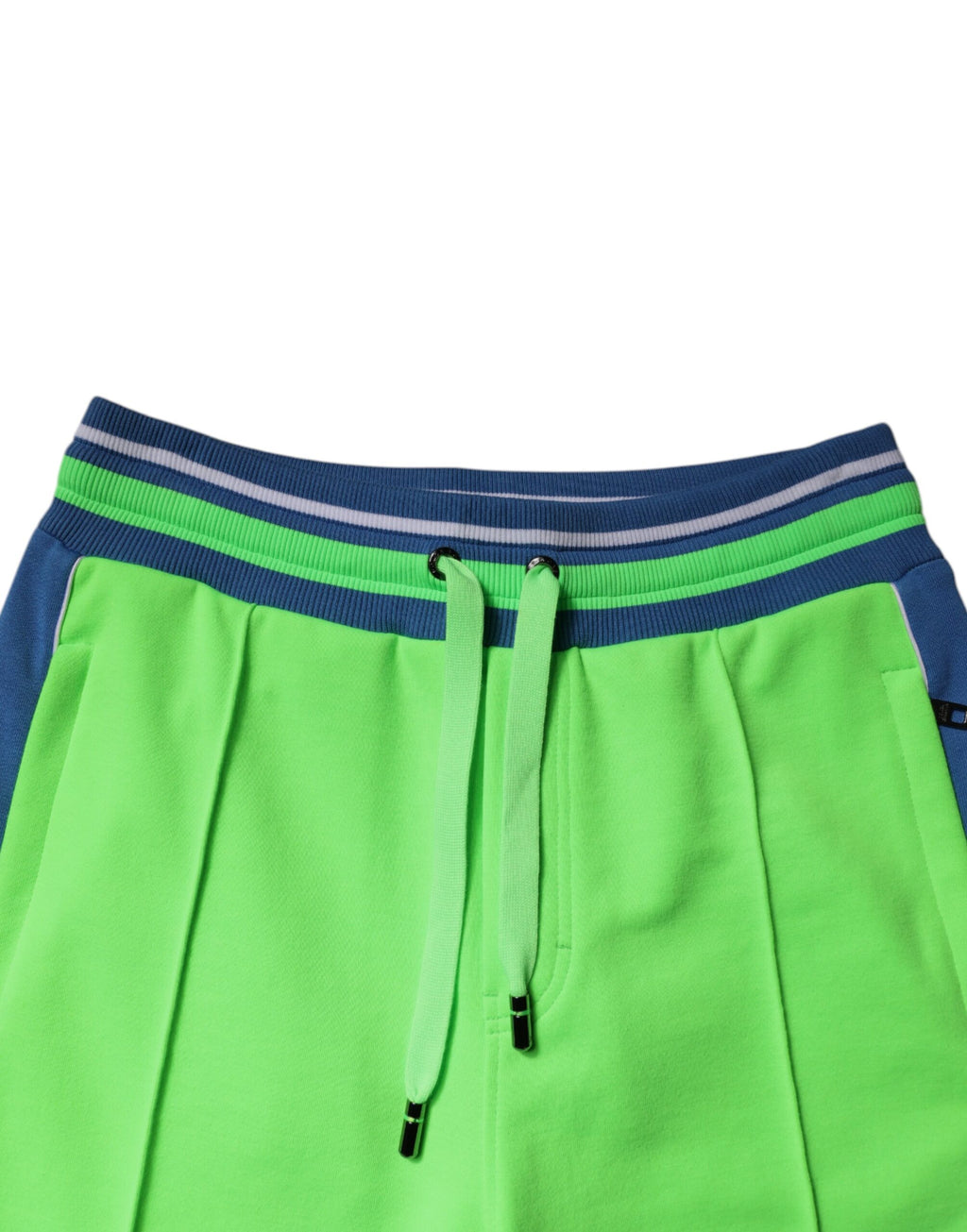 Pantalon de jogging Dolce & Gabbana vert et bleu, sweatpants décontractés avec bracelet côtelé, vue de face.