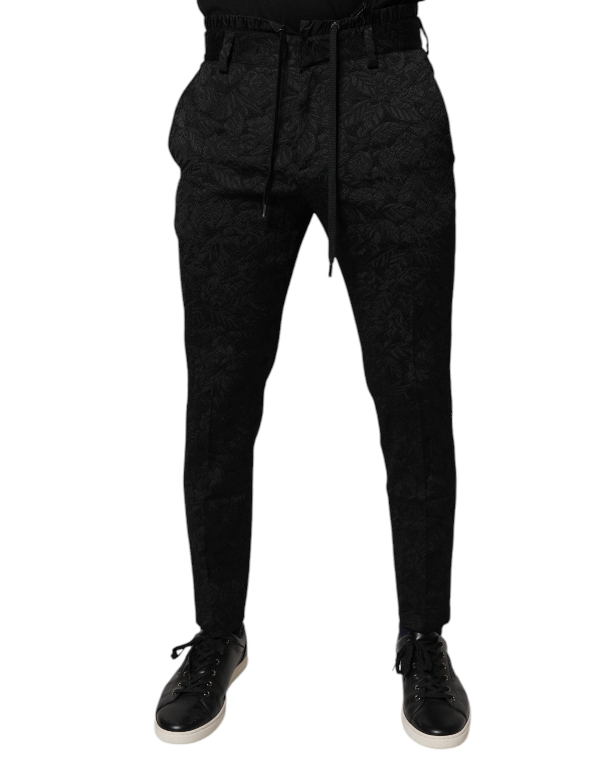 Pantalon skinny en polyester à brocart noir de Dolce & Gabbana, pantalon élégant pour femme.