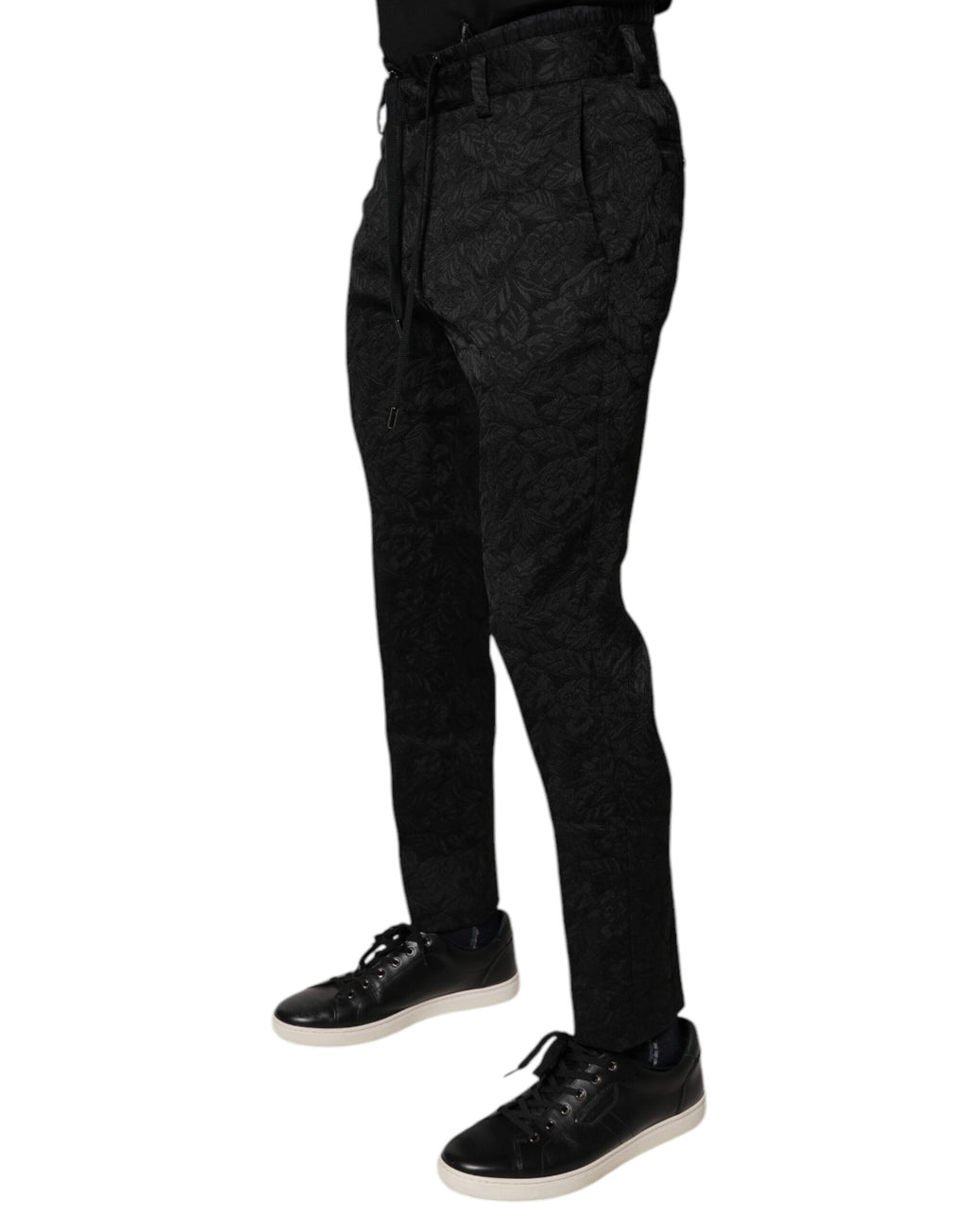 Pantalon skinny en polyester à brocart noir Dolce & Gabbana, design élégant et ajusté pour femme.