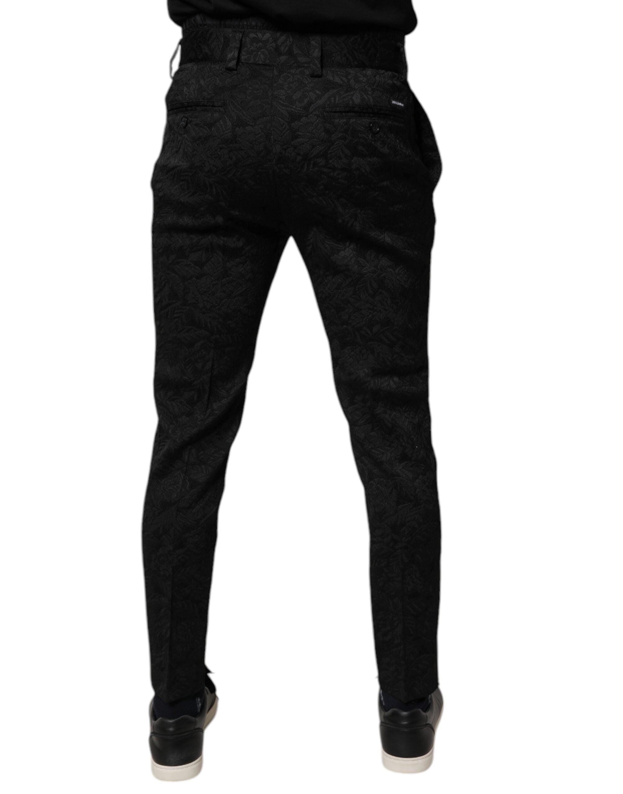 Pantalon skinny en polyester à brocart noir de Dolce & Gabbana, élégance sophistiquée pour femme.