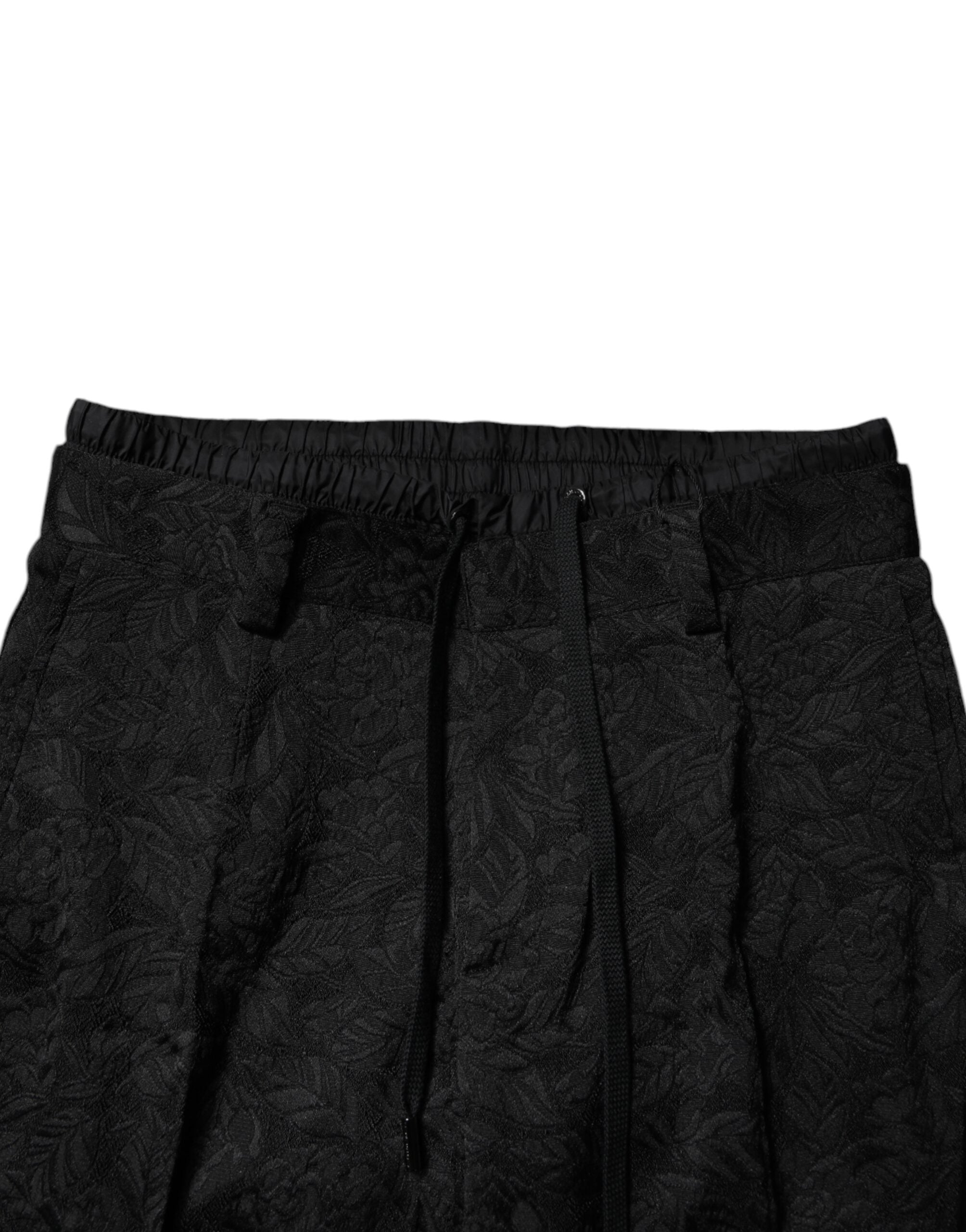 Pantalon skinny en polyester à brocart noir de Dolce & Gabbana, style élégant et moderne.