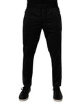 Pantalon jogger homme noir en polyester Dolce & Gabbana, pantalon décontracté avec cordon de serrage et poches latérales.