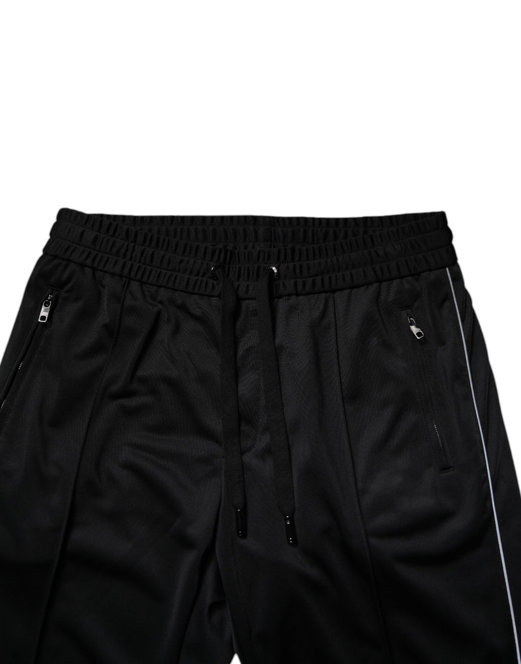 Pantalons de jogging pour homme Dolce & Gabbana en polyester noir, style décontracté avec ceinture élastique et poches latérales.
