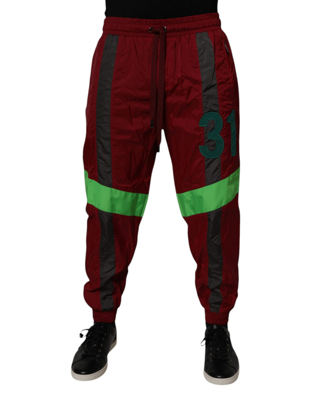 Pantalon de jogging homme Dolce & Gabbana en nylon bordeaux, coupe décontractée avec ceinture élastique et poches latérales