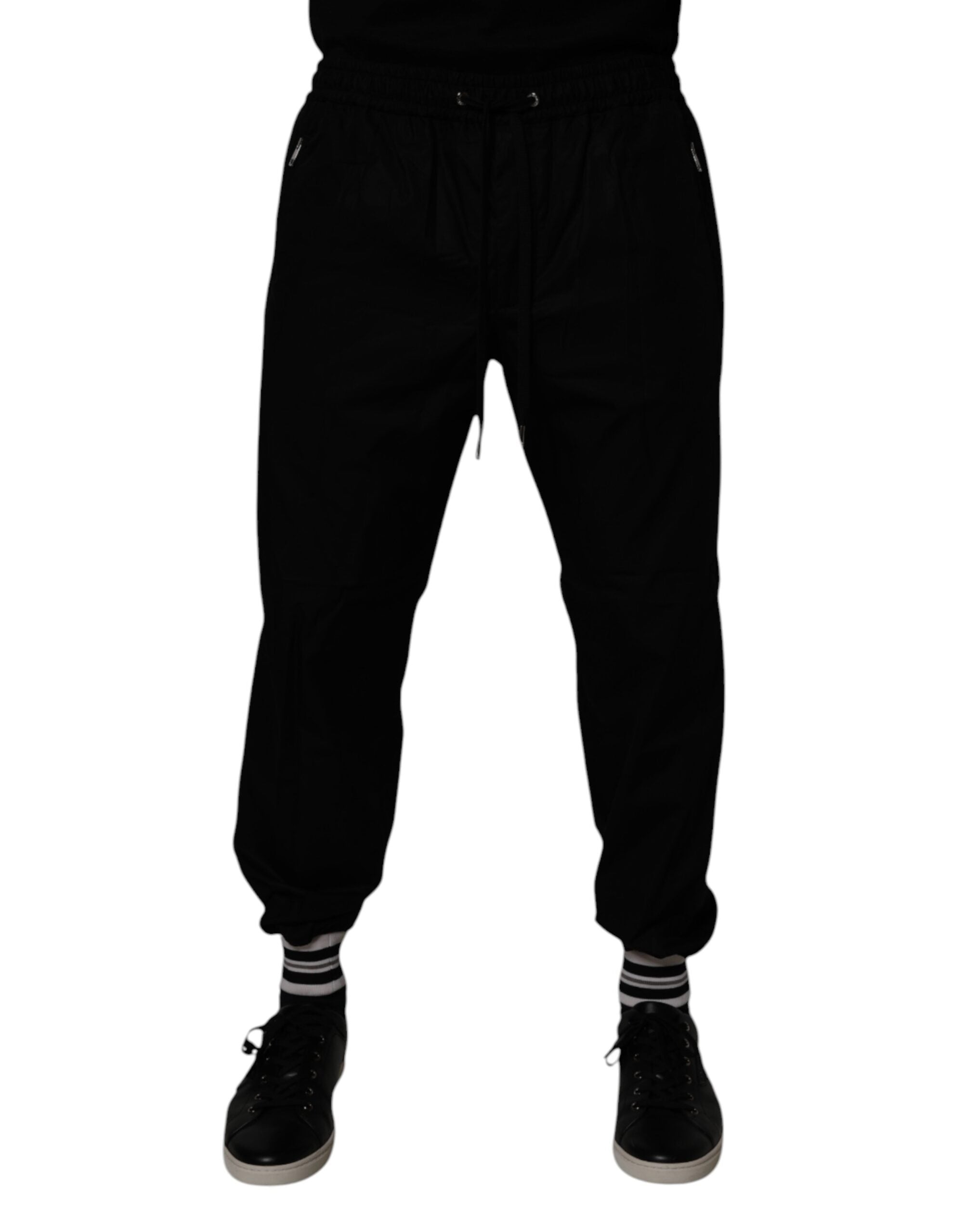 Pantalons joggers pour homme Dolce & Gabbana en coton noir, style décontracté et confort.