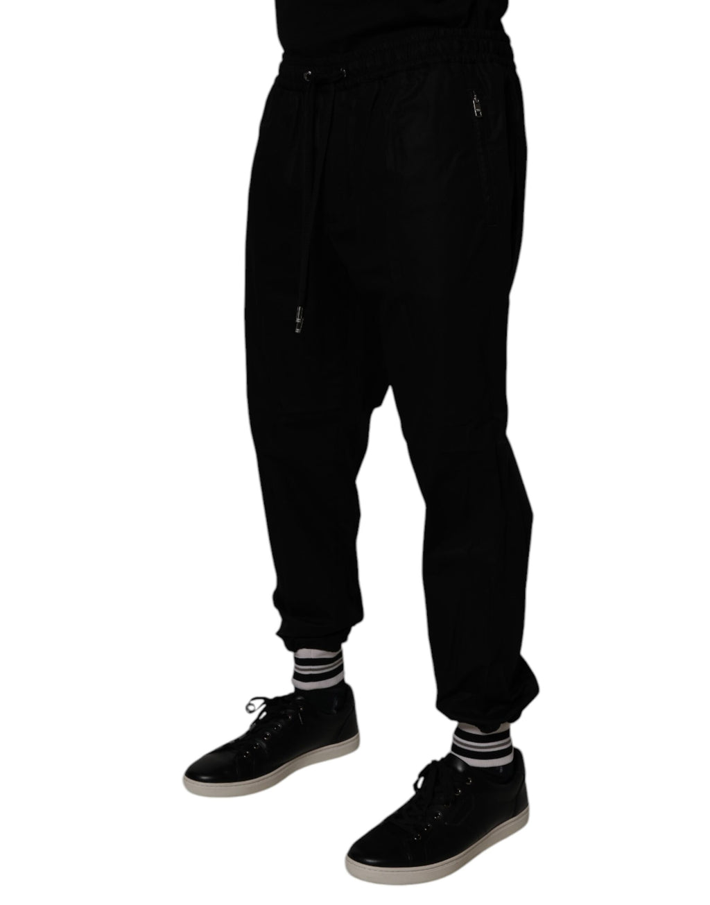 Pantalon de jogging noir en coton pour homme de Dolce & Gabbana, style décontracté avec ourlets élastiques.