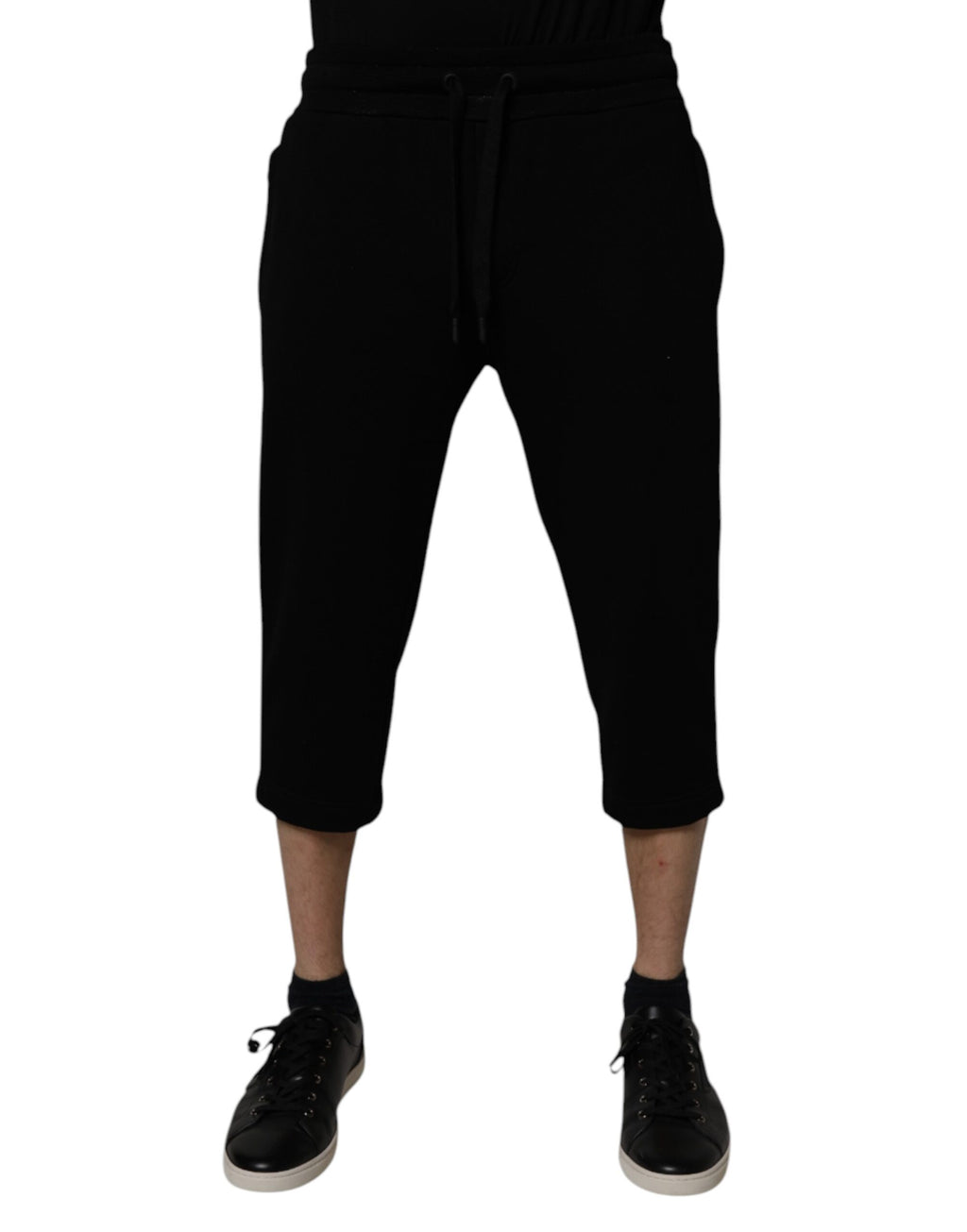 Pantalons sweat cropped en coton mélangé noir de Dolce & Gabbana, style décontracté et moderne.