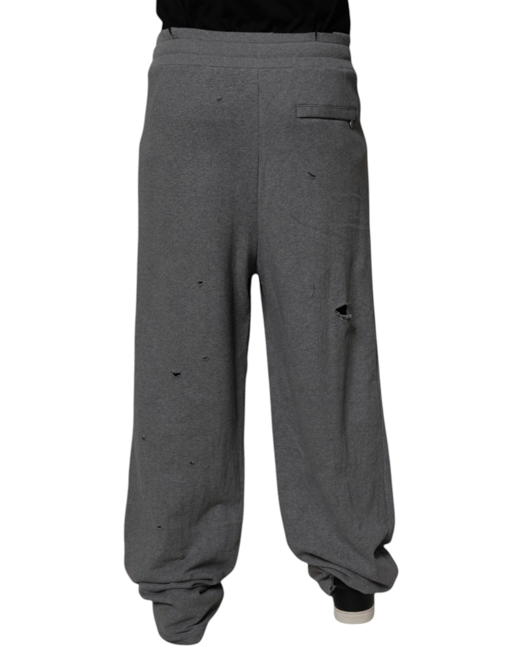 Pantalon de survêtement droit Dolce & Gabbana en coton gris RipStyle, style décontracté et confortable.