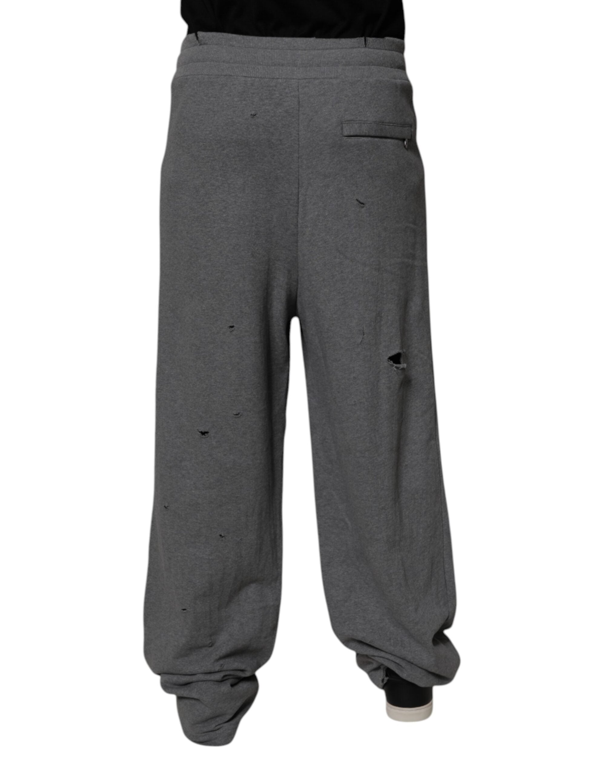 Pantalon de survêtement droit Dolce & Gabbana en coton gris RipStyle, style décontracté et confortable.