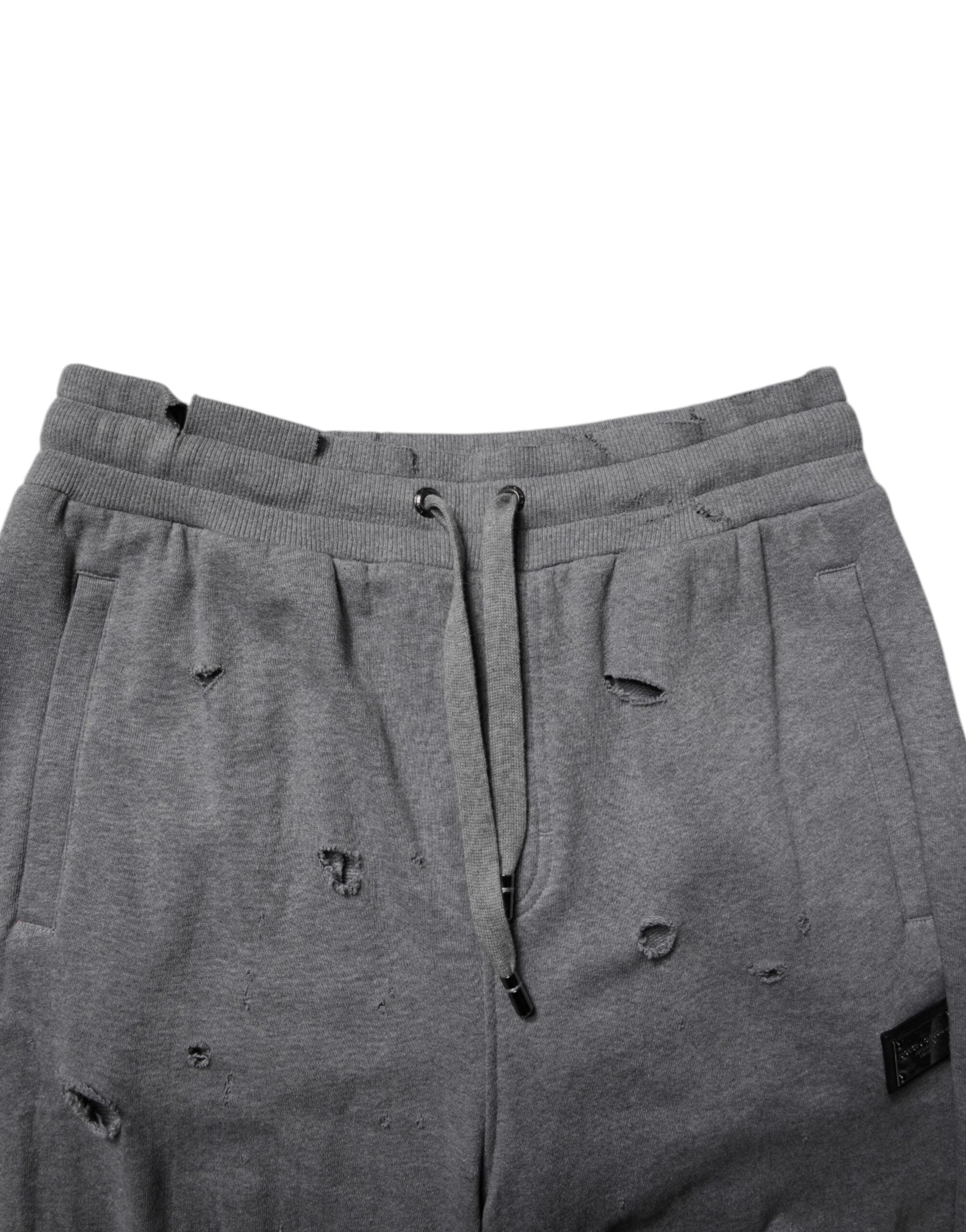 Pantalon de sweat en coton gris Dolce & Gabbana RipStyle droit, confort et style décontracté.