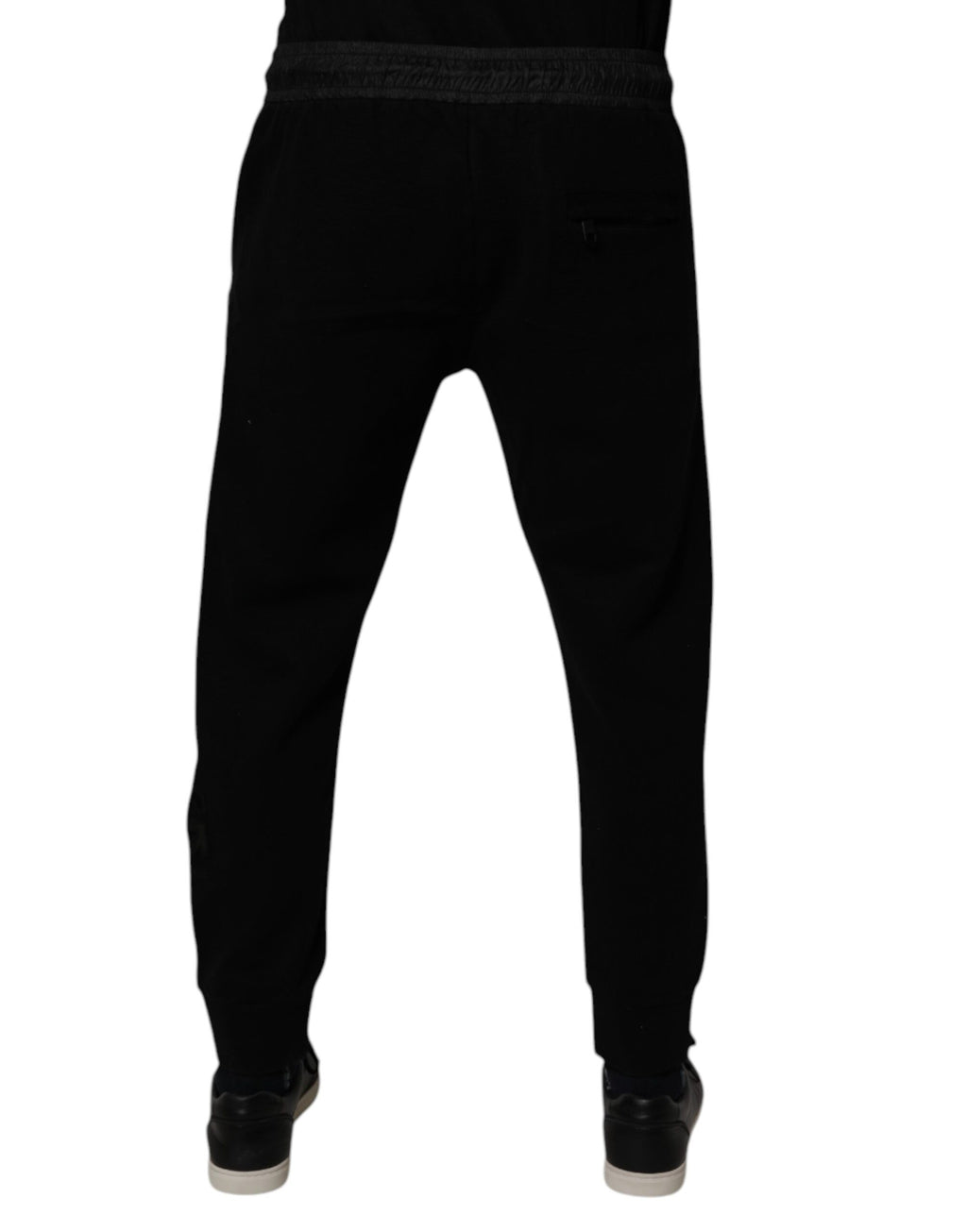 Pantalon de jogging pour homme Dolce & Gabbana, noir en mélange de coton, coupe décontractée et confort élégant.