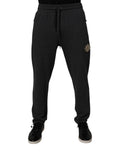Pantalon jogger en coton gris foncé Dolce & Gabbana avec logo, look décontracté, poche latérale et taille à cordon.