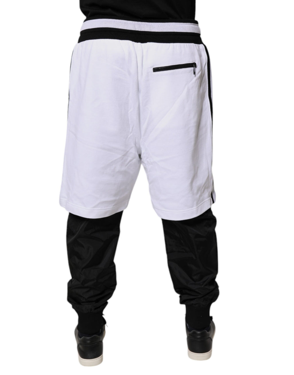 Pantalons sweat en coton noir et blanc Dolce & Gabbana avec superposition, pantalon décontracté pour homme.