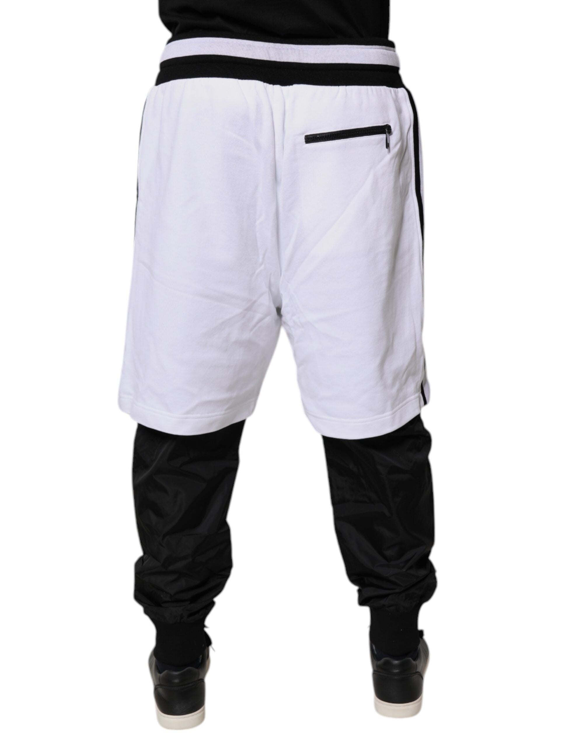 Pantalons sweat en coton noir et blanc Dolce & Gabbana avec superposition, pantalon décontracté pour homme.