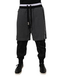 Pantalons sweat homme Dolce & Gabbana en coton noir et gris, coupe superposée et décontractée.
