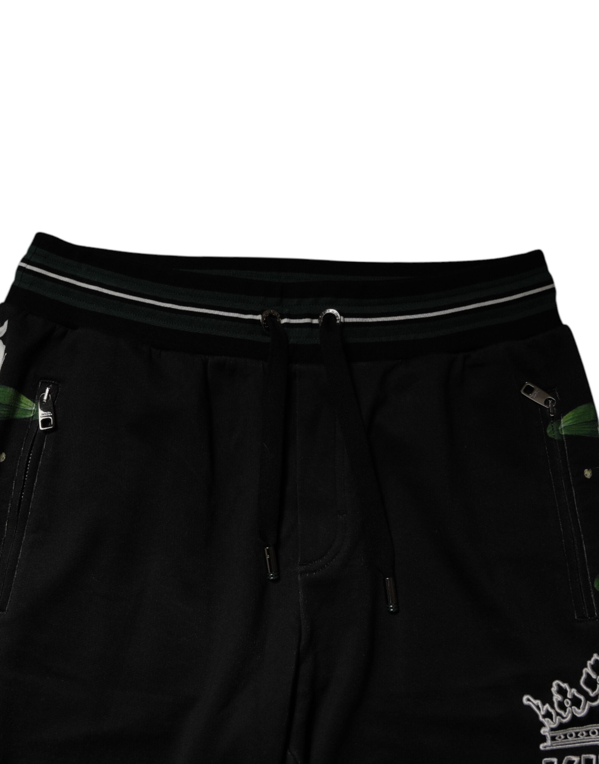 Pantalon jogger homme Dolce & Gabbana noir avec motifs floraux, style décontracté et confortable, en tissu doux.