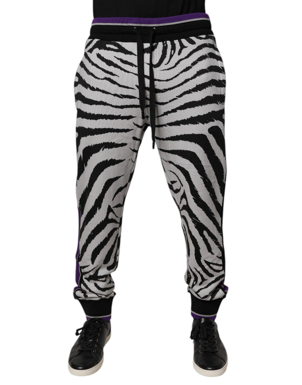 Pantalon de jogging pour homme Dolce & Gabbana, noir et blanc à motif zèbre, style décontracté et confortable