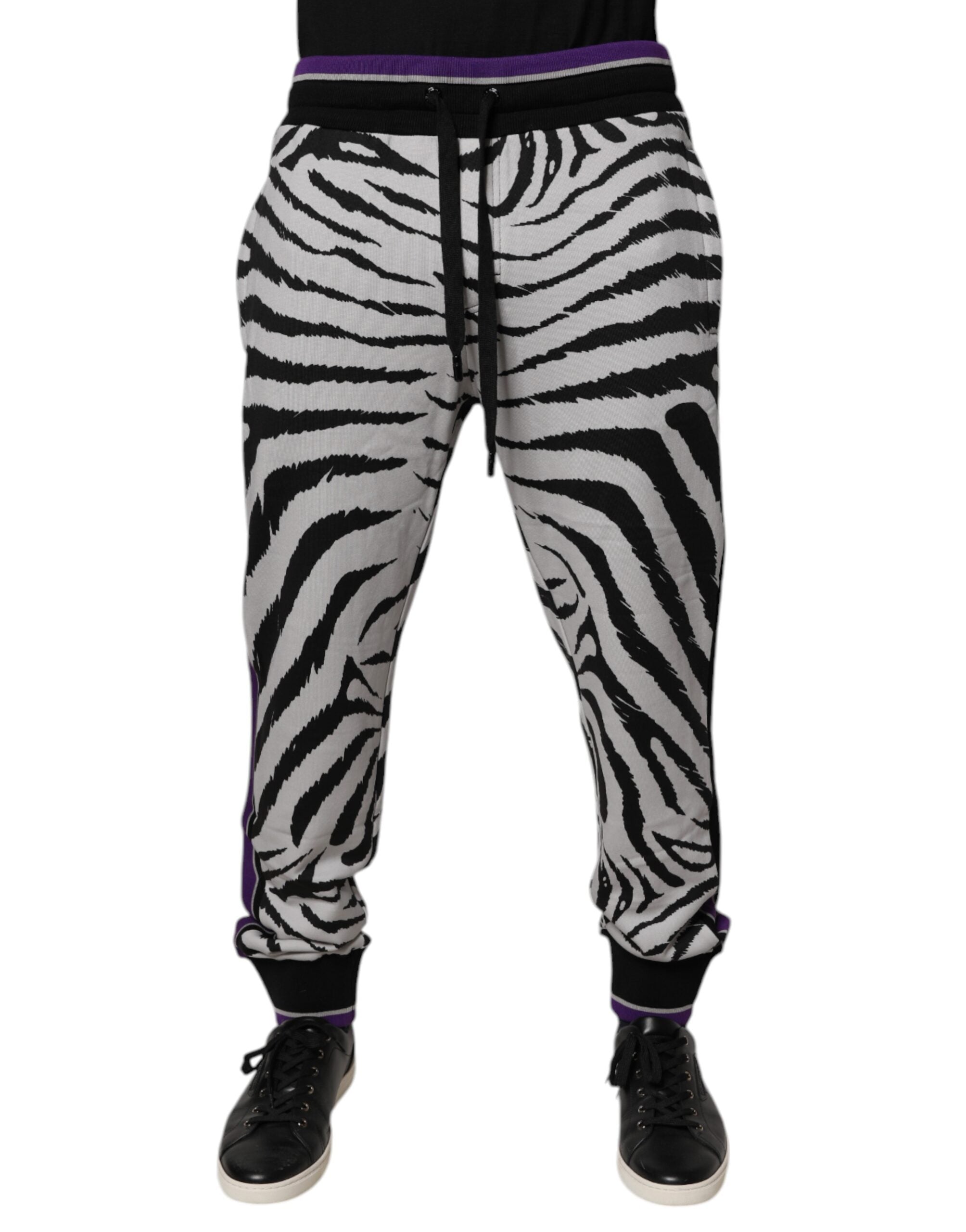 Pantalon de jogging pour homme Dolce & Gabbana, noir et blanc à motif zèbre, style décontracté et confortable