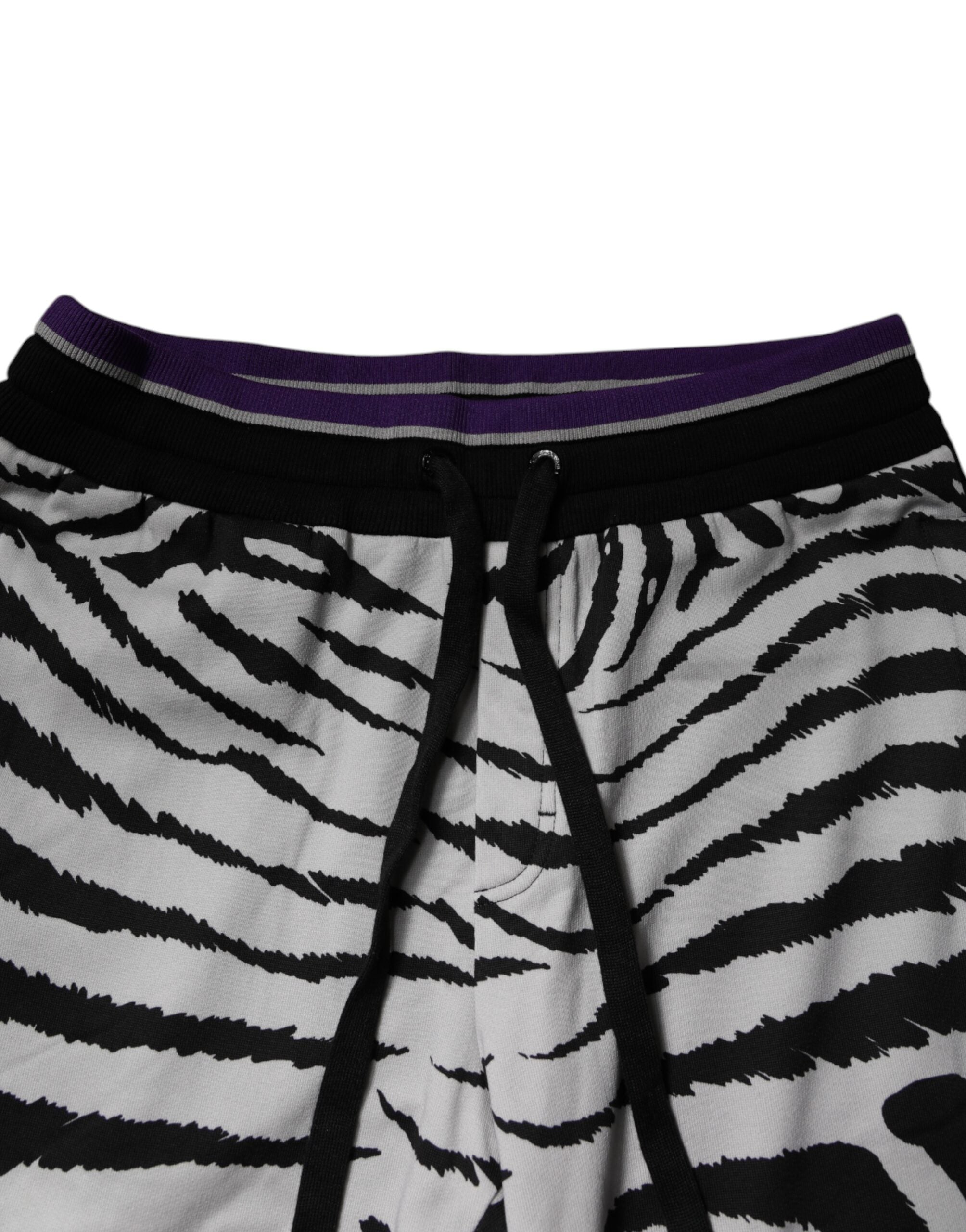Pantalons de jogging pour homme Dolce & Gabbana en noir et blanc avec motif zèbre, style décontracté et tendance.