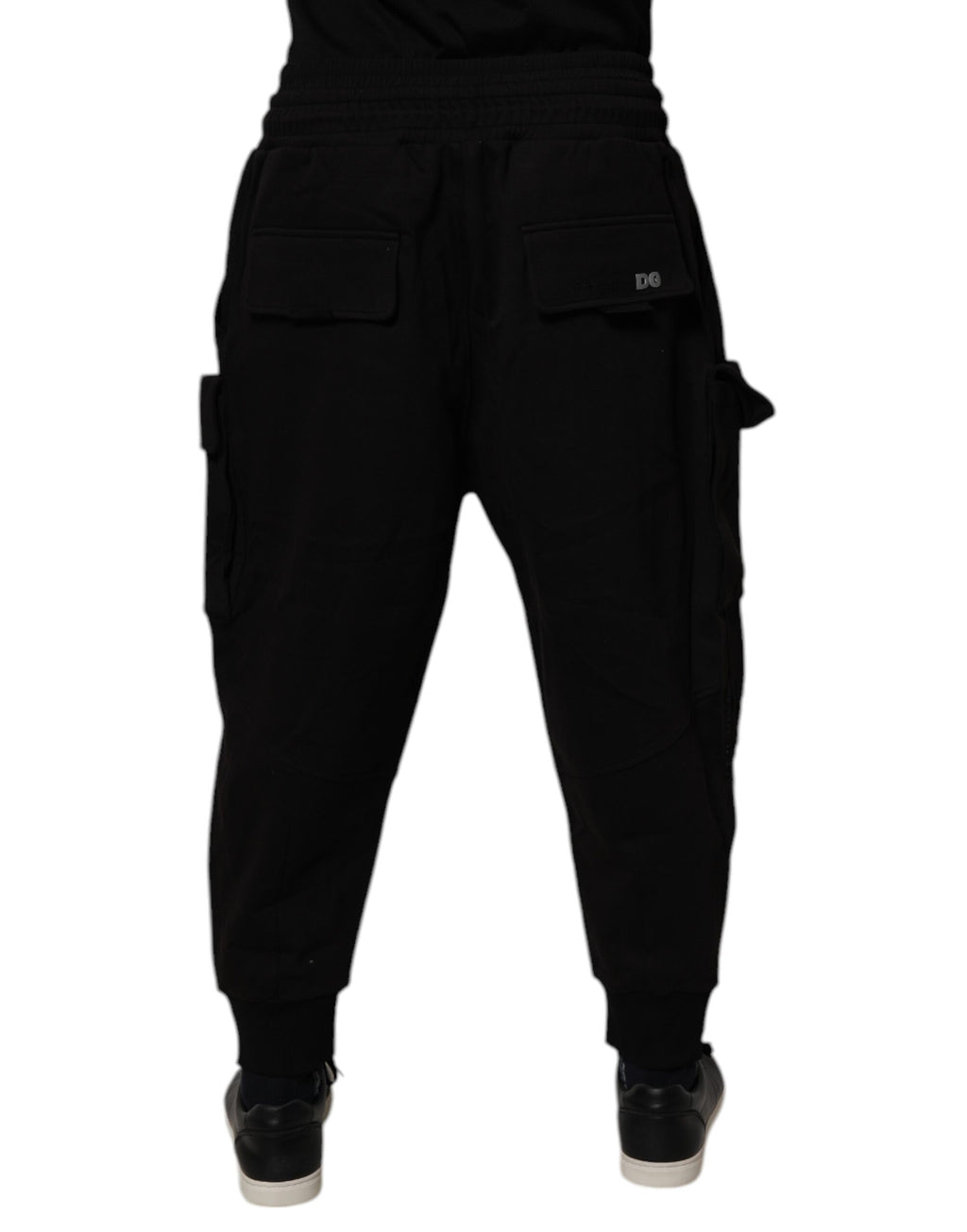 Pantalon cargo jogger en coton noir de Dolce & Gabbana pour homme, style décontracté et confortable.