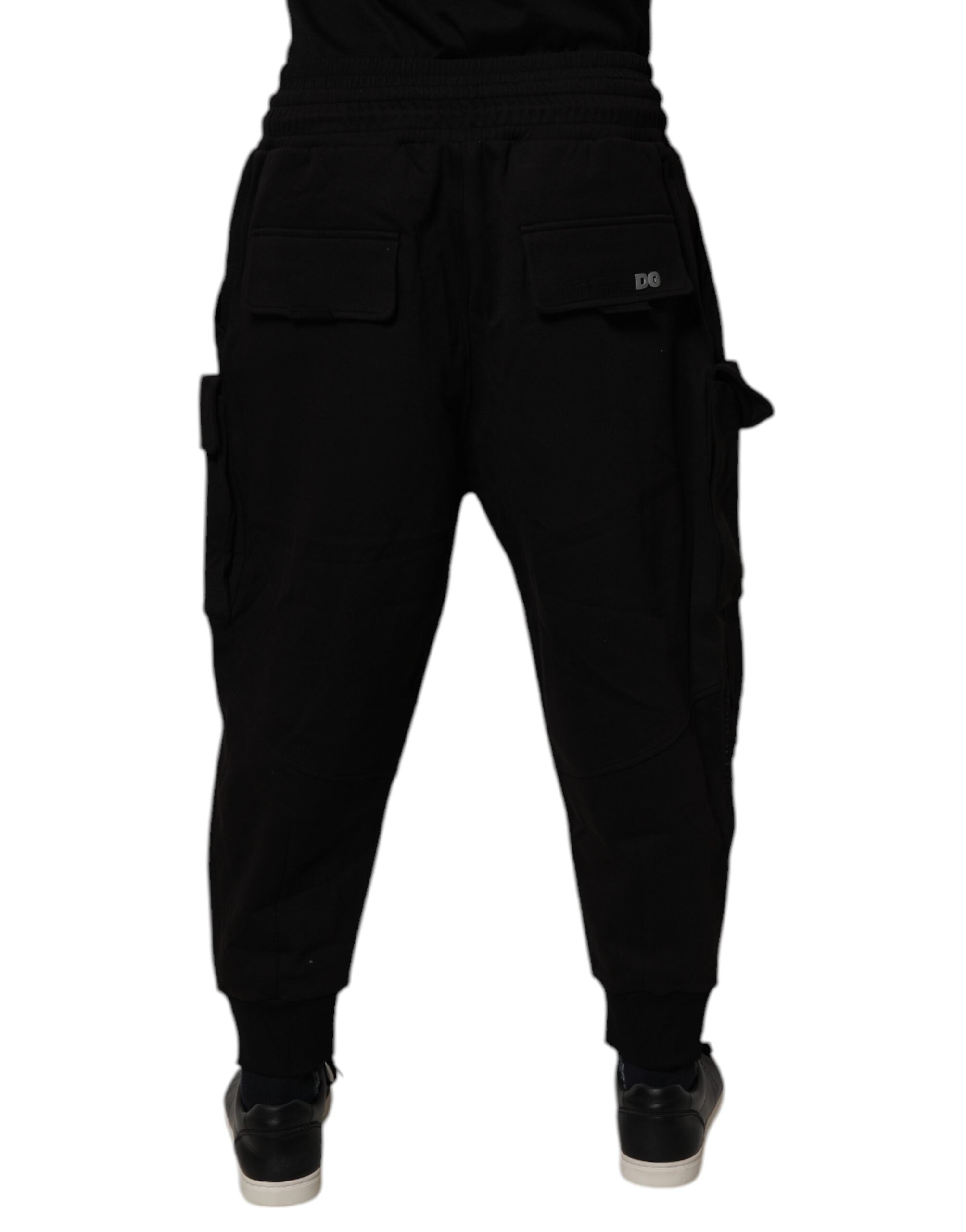Pantalon cargo jogger en coton noir de Dolce & Gabbana pour homme, style décontracté et confortable.