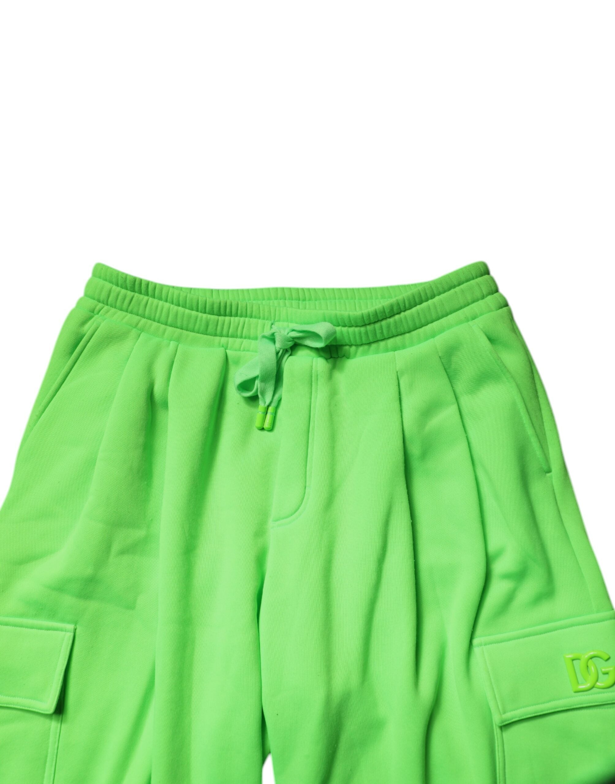 Pantalon de jogging cargo pour homme Dolce & Gabbana, vert néon, style décontracté avec poches latérales et taille élastique.
