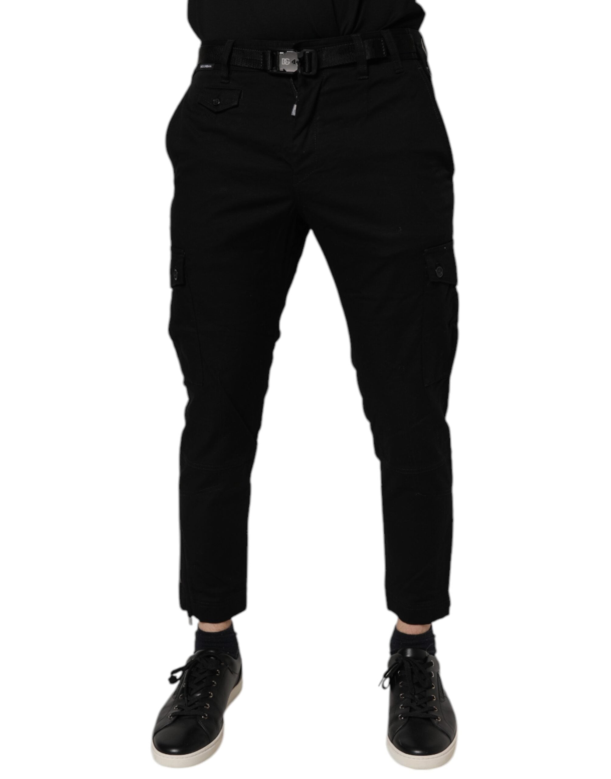 Jeans cargo skinny en denim noir en coton stretch de Dolce & Gabbana, coupe ajustée et détails modernes.